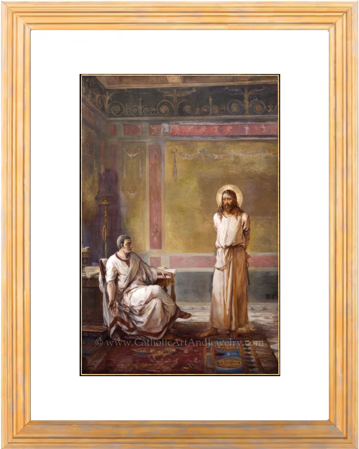 a painting of two people in a room