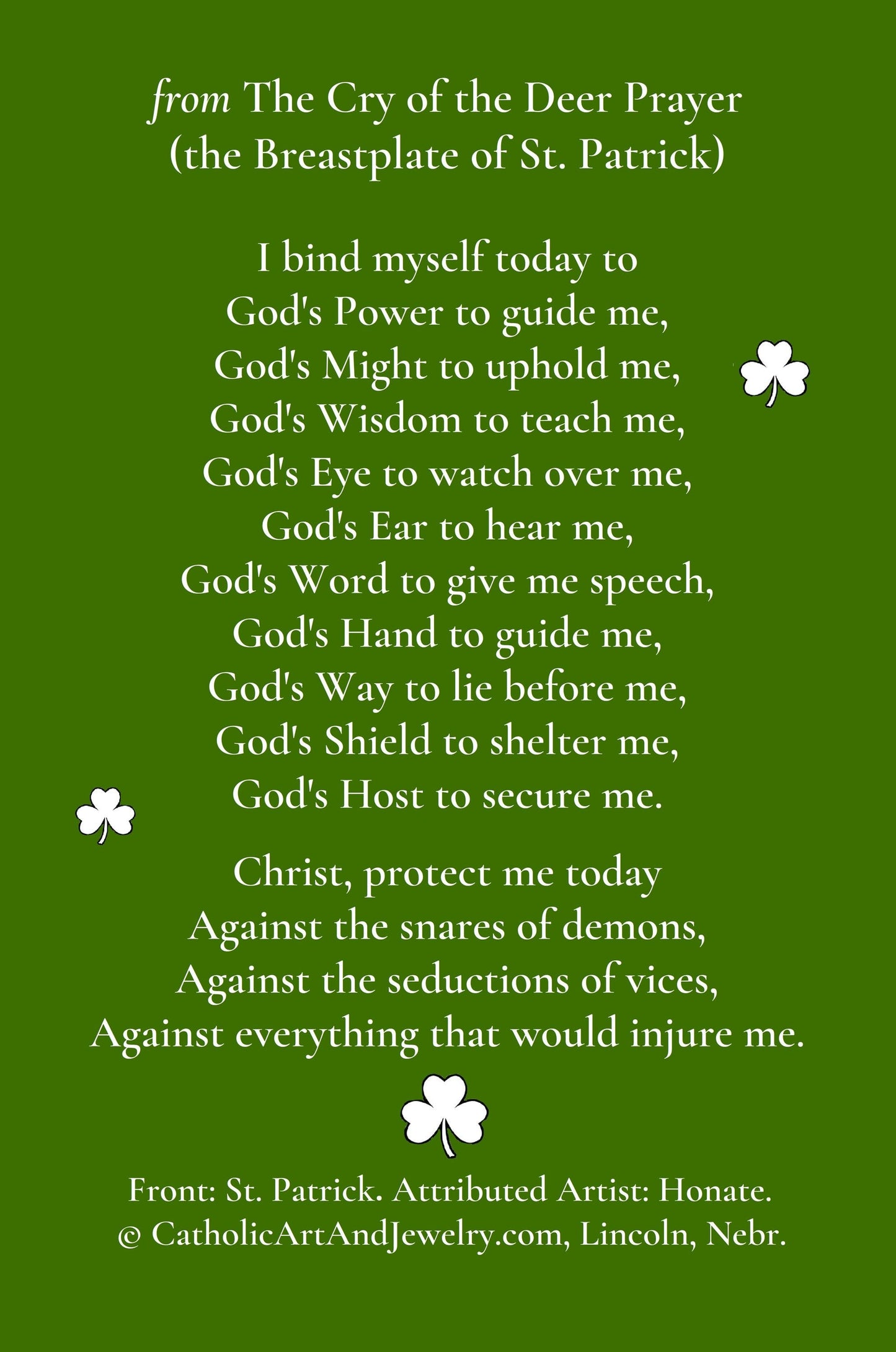 New! St. Patrick Holy Card – Based on a Vintage Holy Card – pack of 10/100/1000