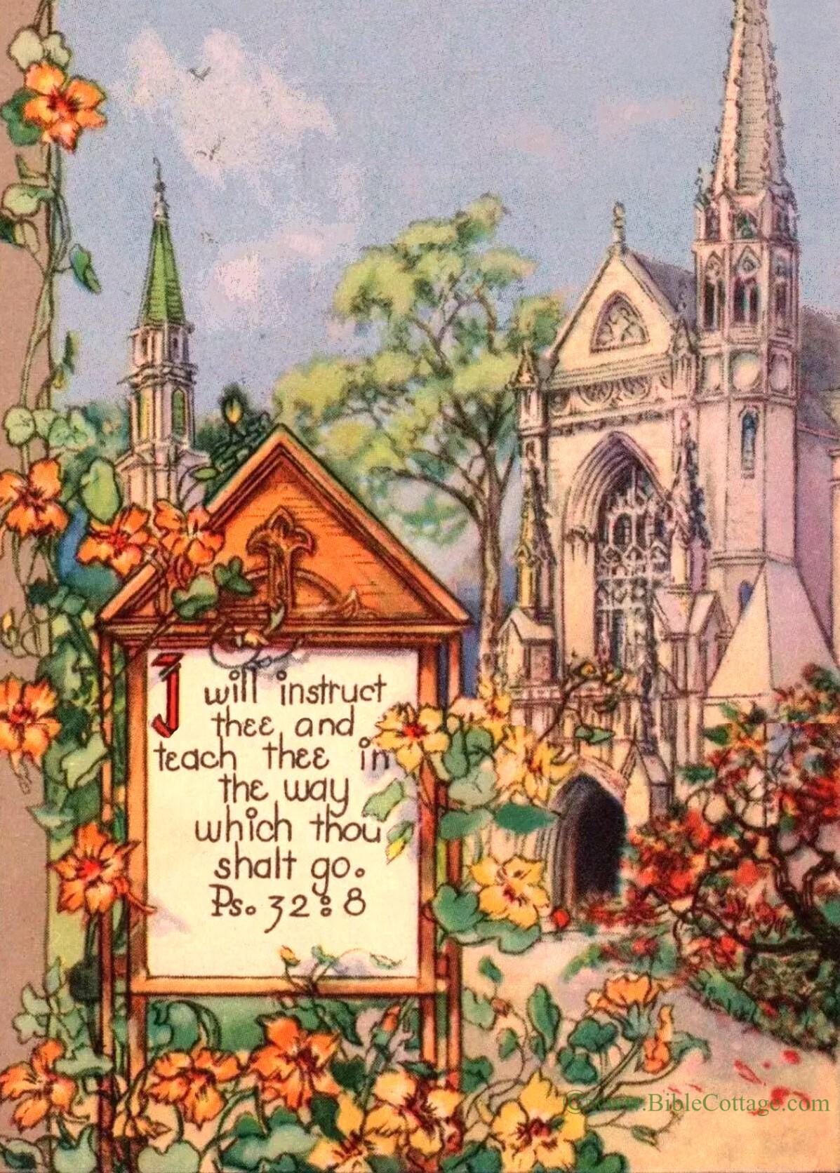 I Will Instruct Thee and Teach Thee – Psalm 32:8 – Vintage Bible Art – Inspiring and Encouraging