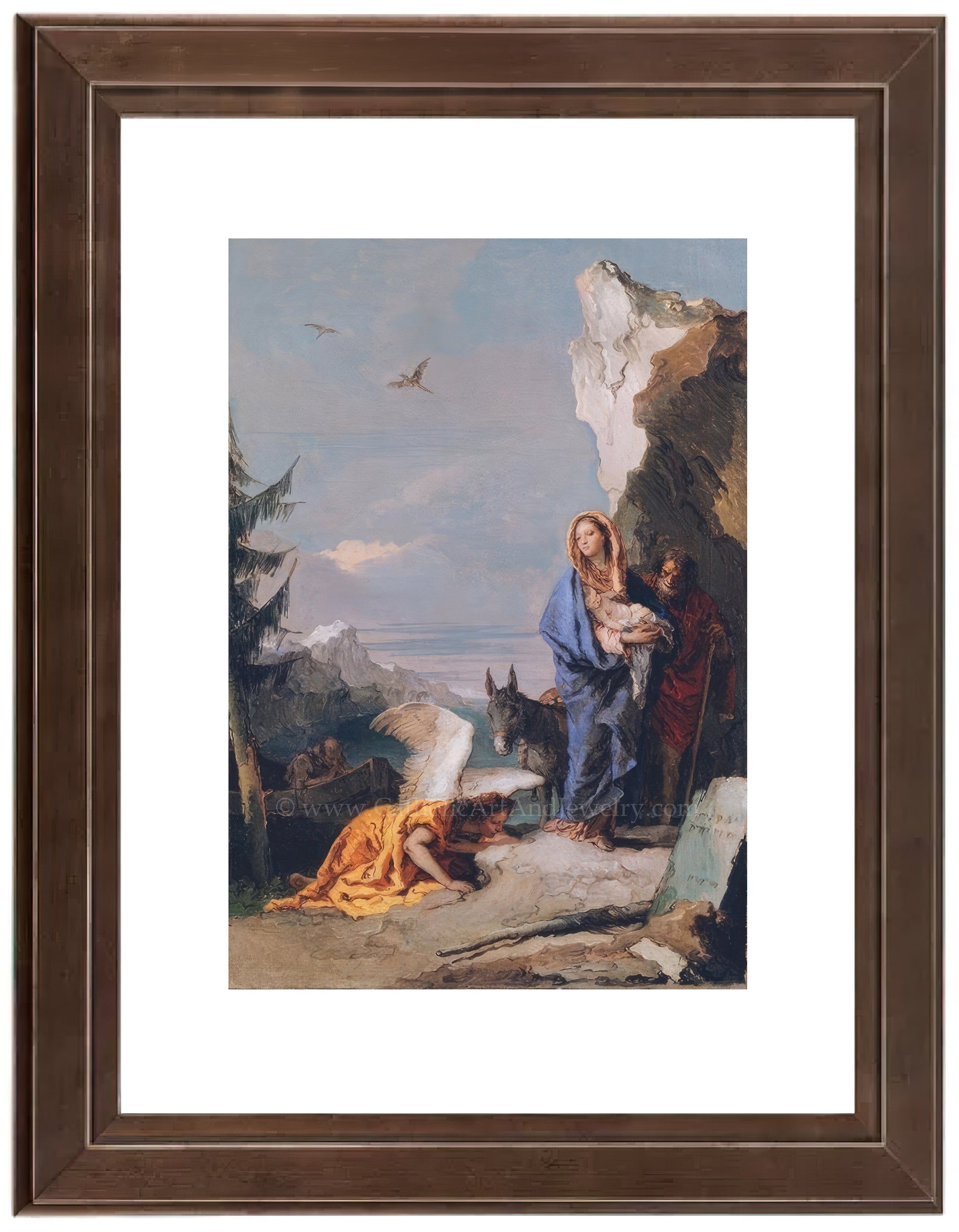 a painting of a man and a woman with a dog