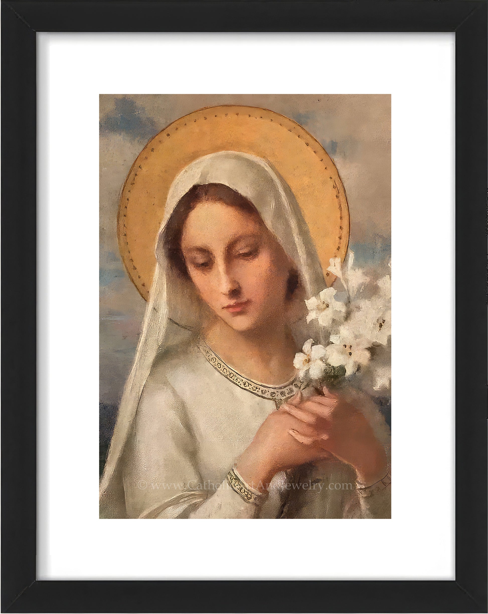 a painting of a woman holding a bouquet of flowers