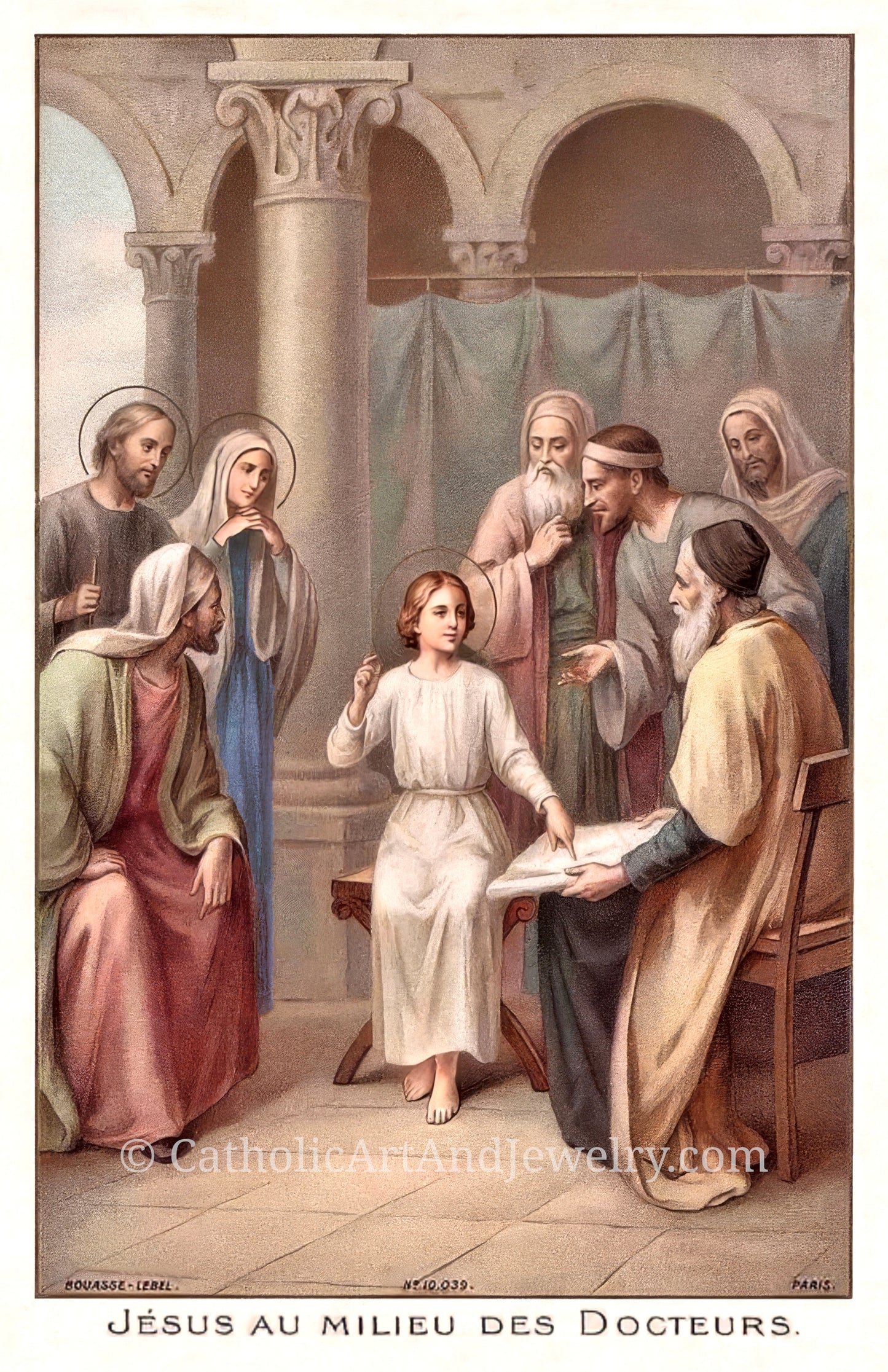 a religious scene with a group of people gathered around a young child, who is being attended to by several adults.