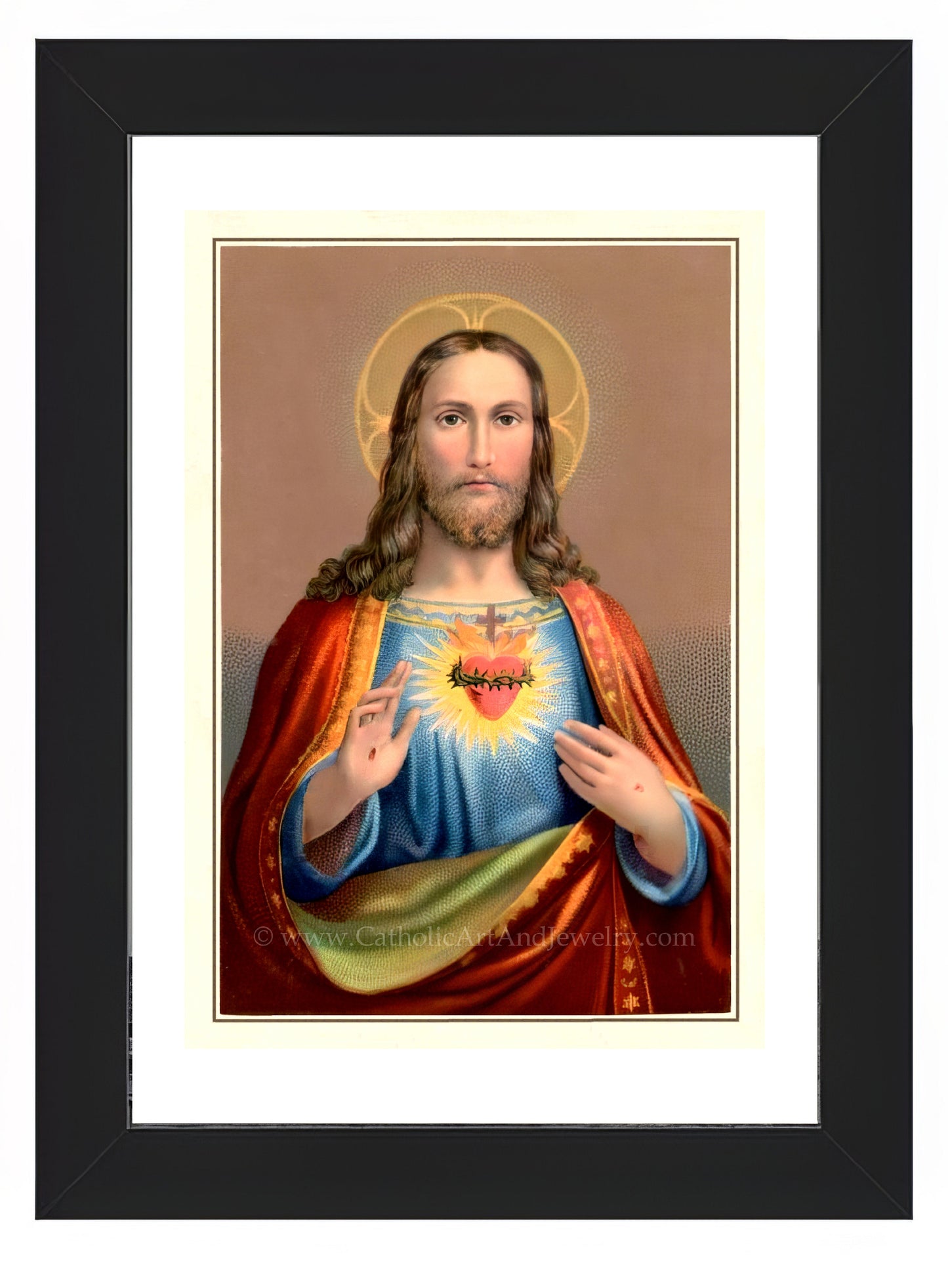 a painting of jesus holding a heart