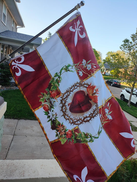 New! Flag of the Sacred Heart – Red – Indoor/outdoor Flag – Polyester – 2x3, 3x5 and 4x6.