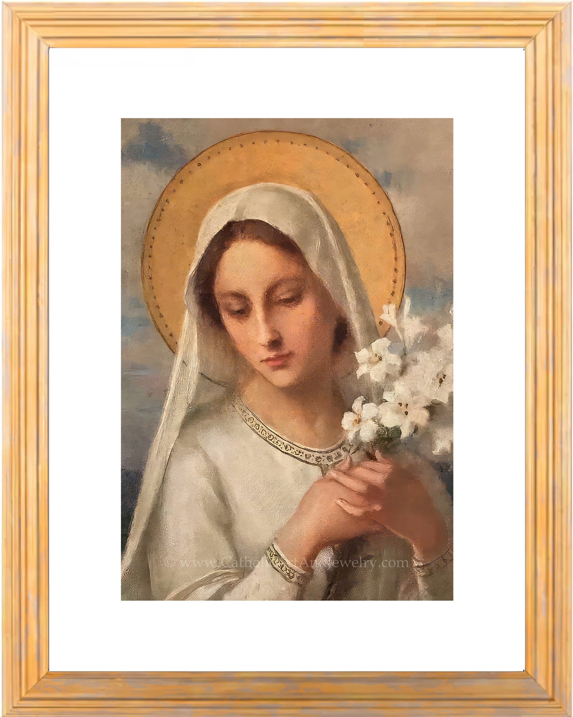 a painting of a woman holding a bouquet of flowers