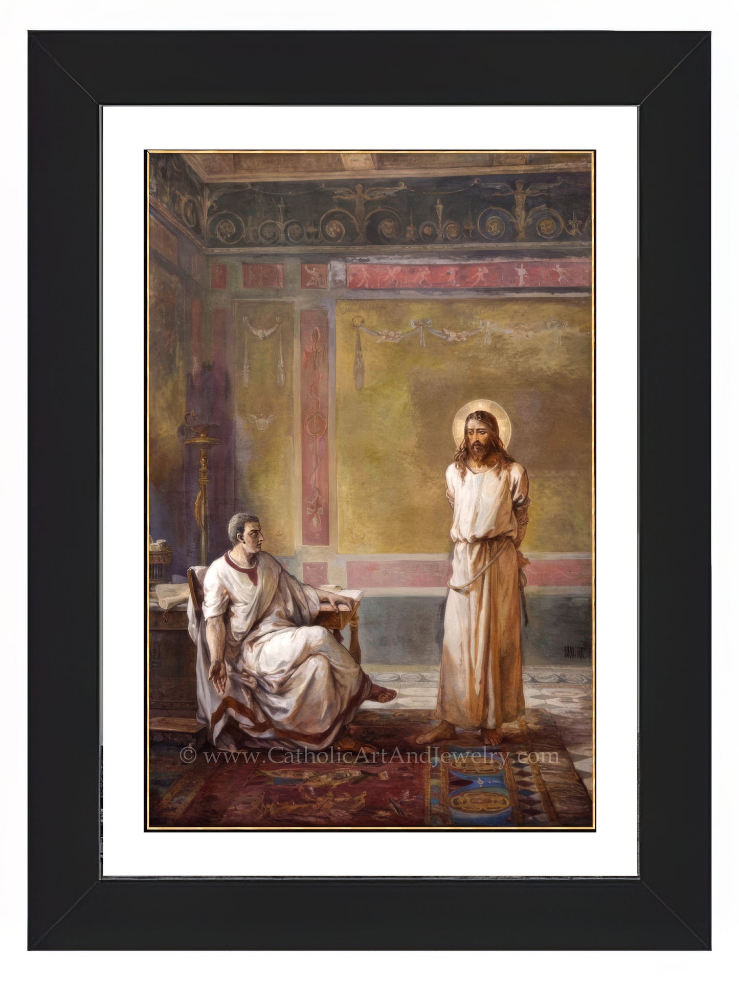 a painting of a man and woman in a room