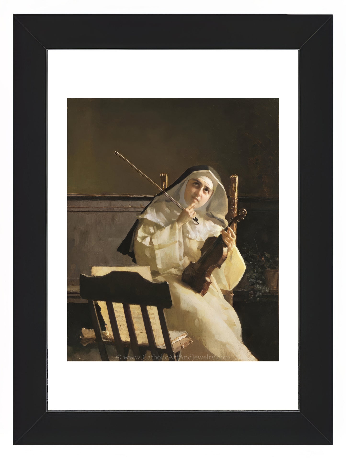 a painting of a woman in a white dress holding a stick