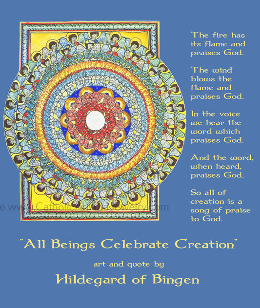 Hildegard of Bingen's Art and Quote: All Beings Celebrate Creation – circa 1150 A.D. – Medieval Catholic Art Print – Authentic Quote