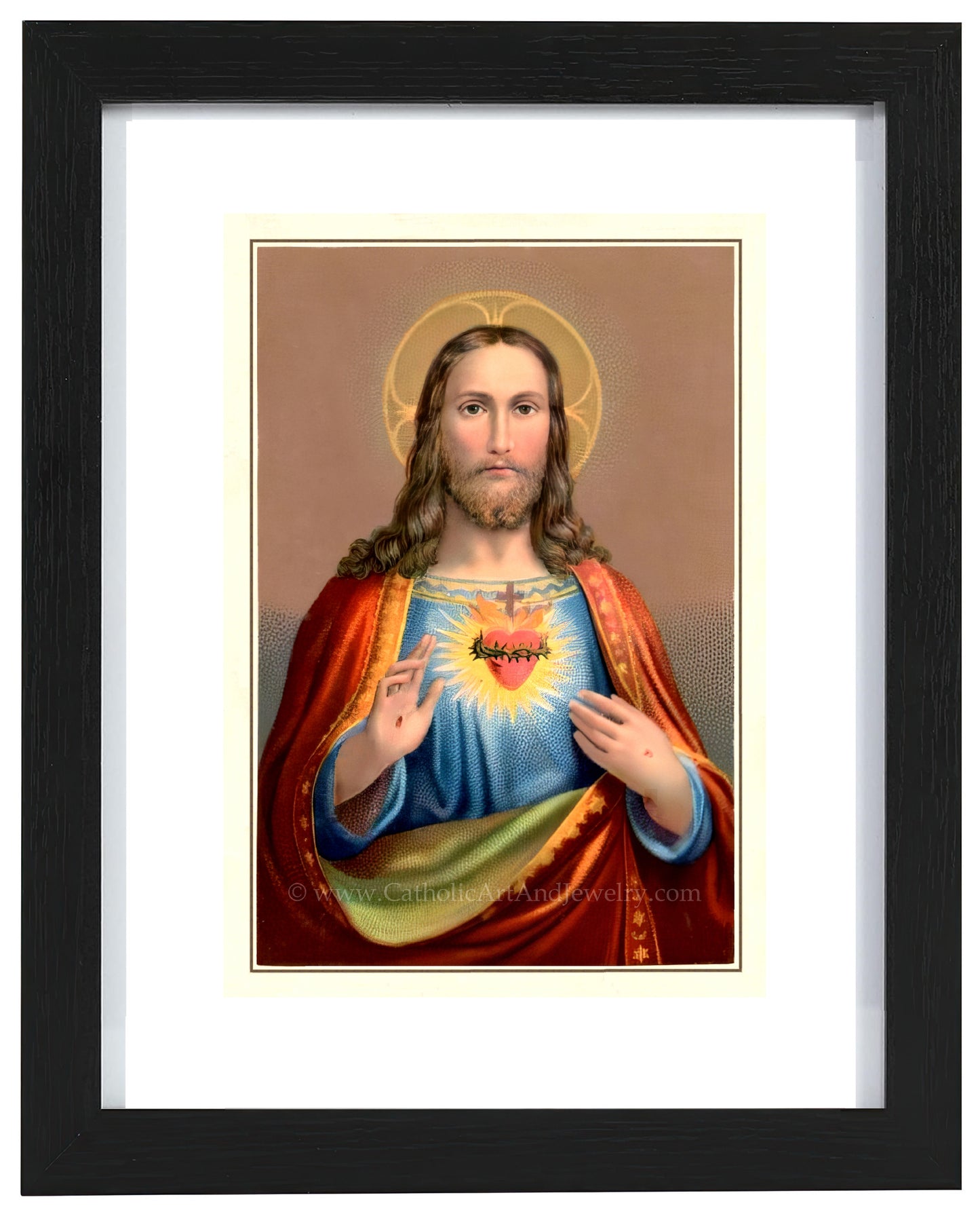 a painting of jesus holding a heart