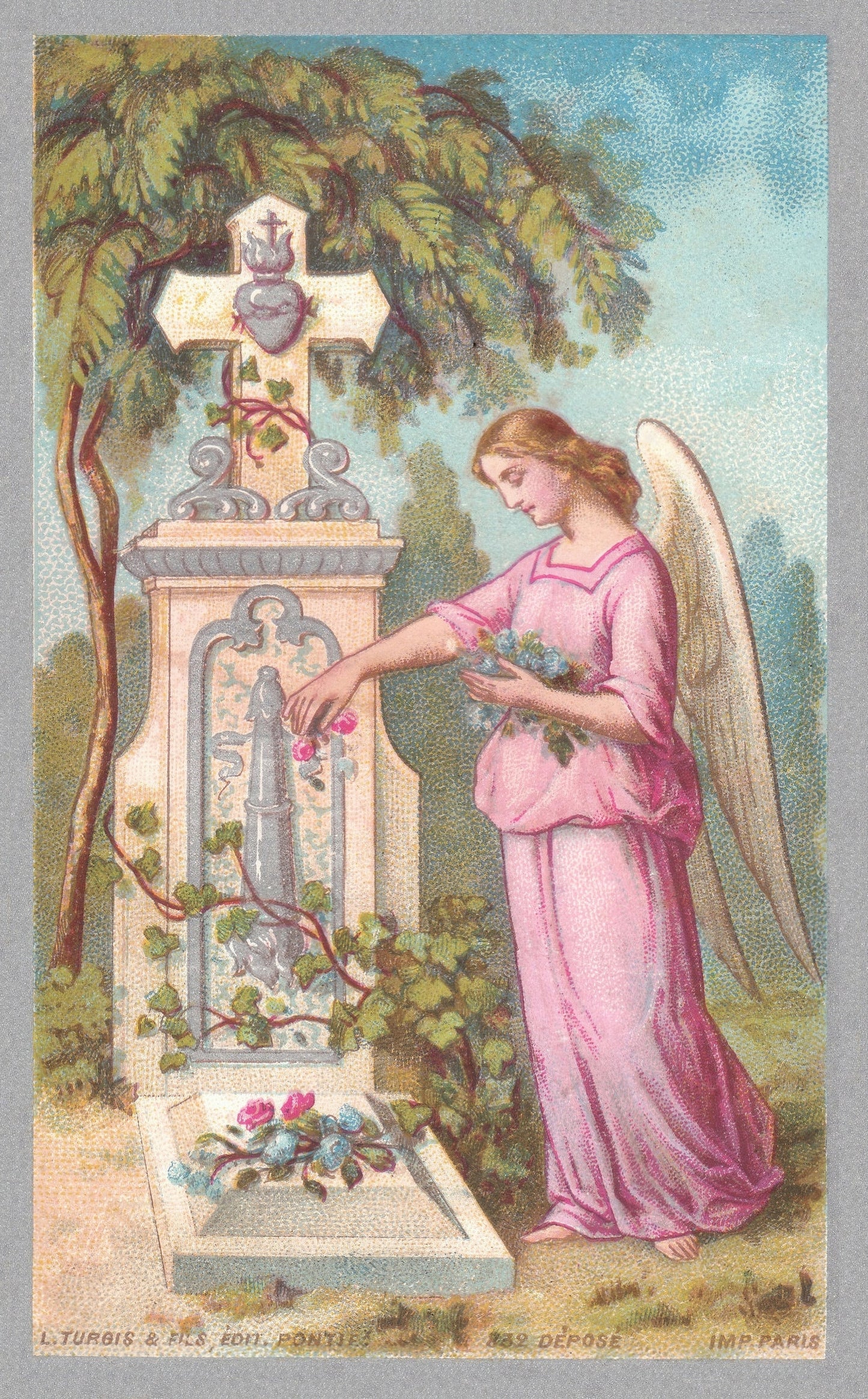 New! Prayer for the Dead – Memorial Card – Angel at the Graveside – Restored Vintage Holy Card / Funeral Card – pack of 10/100/1000