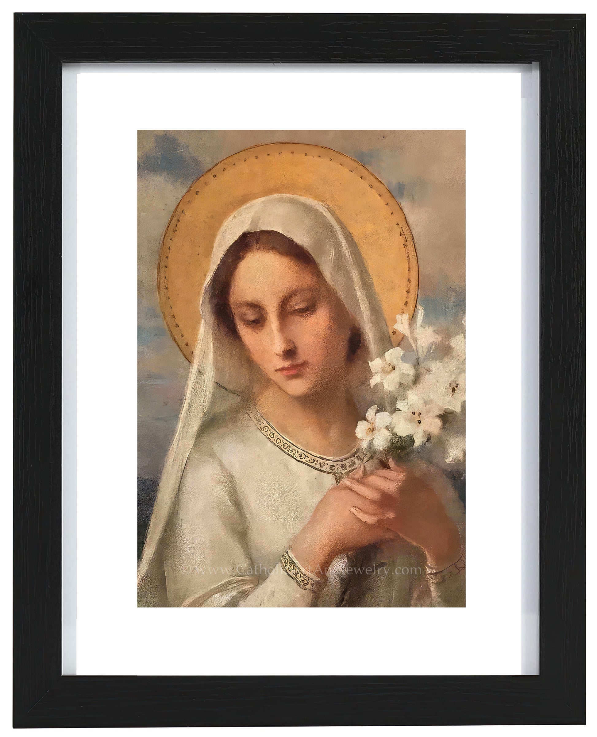 a painting of a woman holding a bouquet of flowers