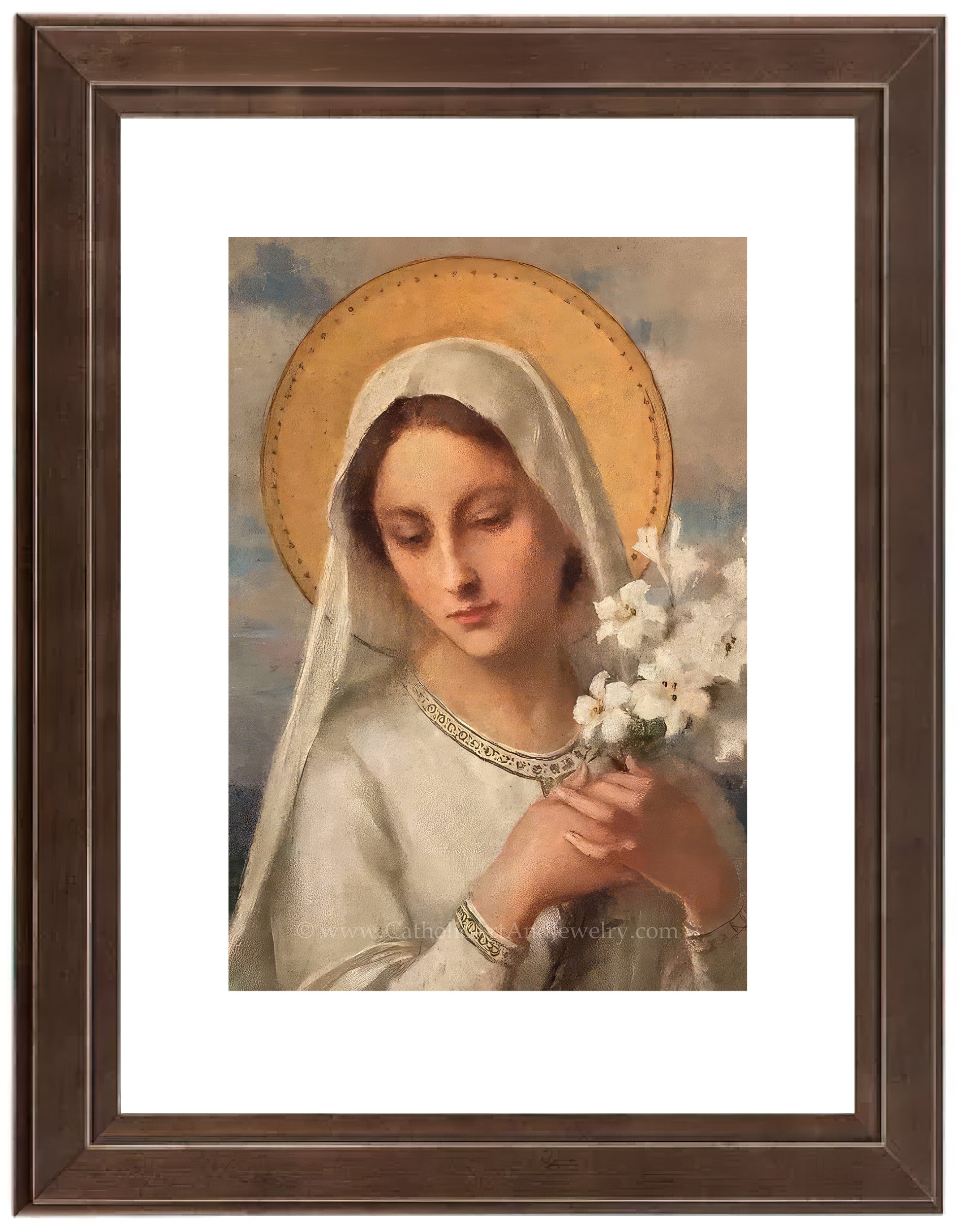 a painting of a woman holding a bouquet of flowers