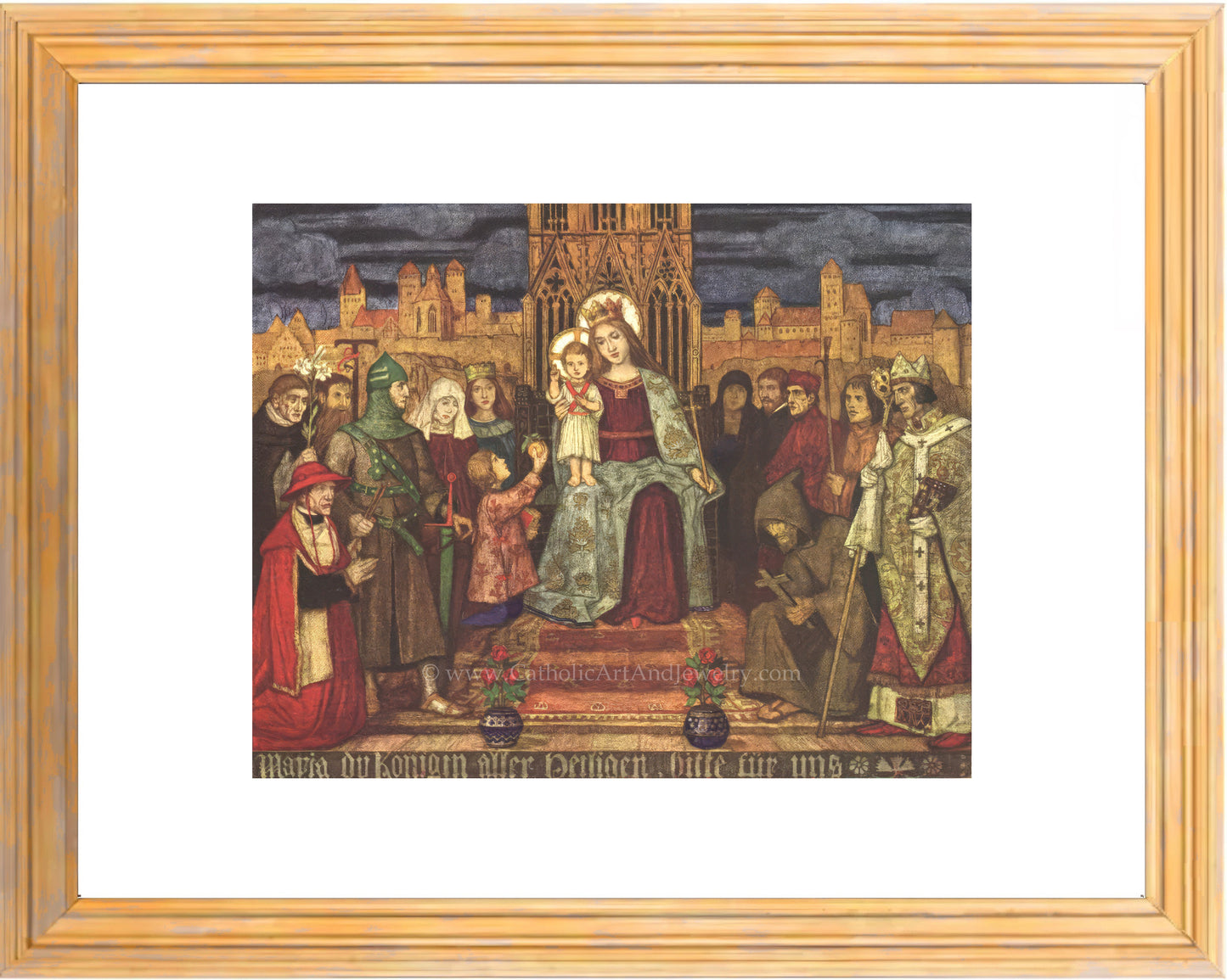 a painting of a group of people standing in front of a building