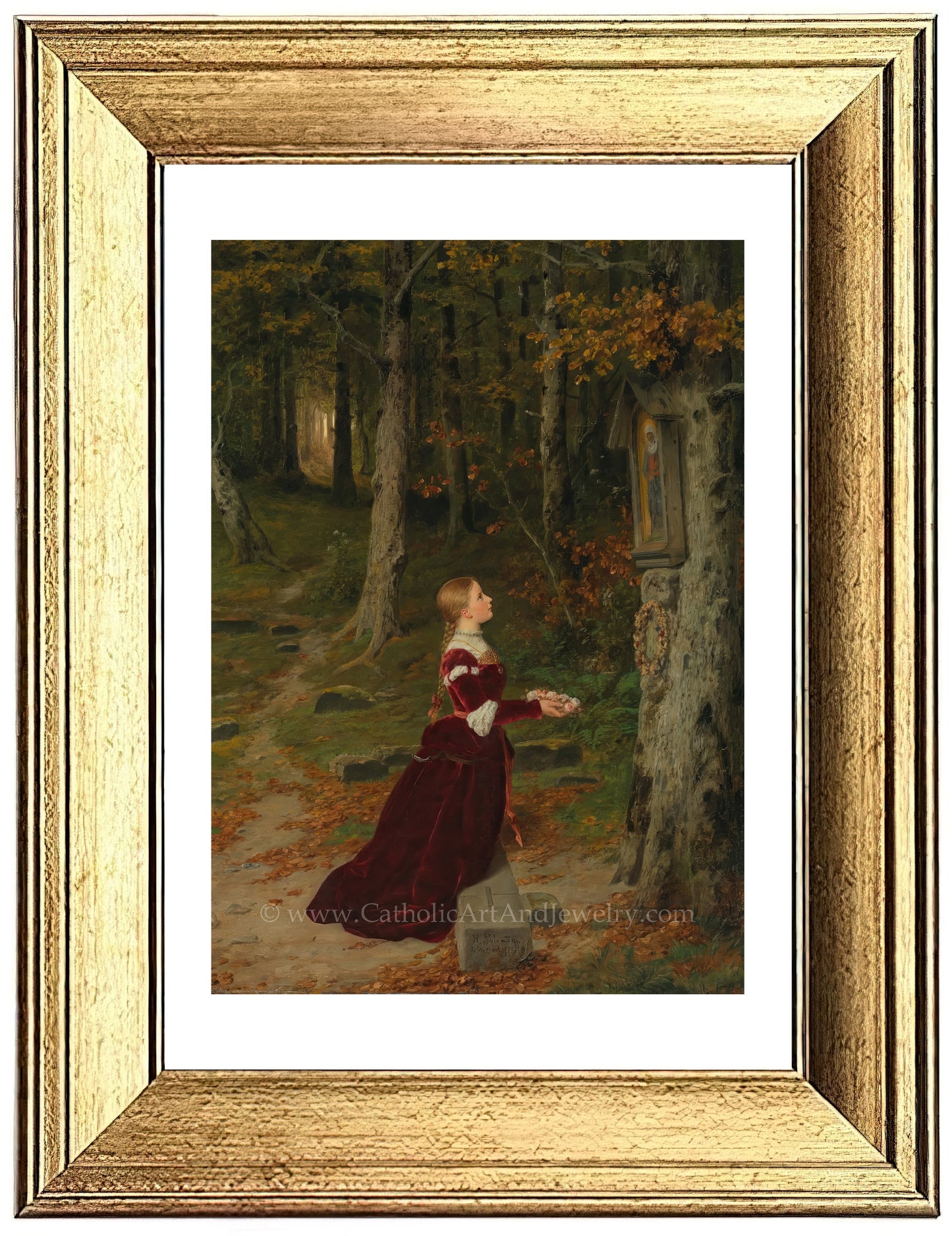 a painting of a woman in a red dress