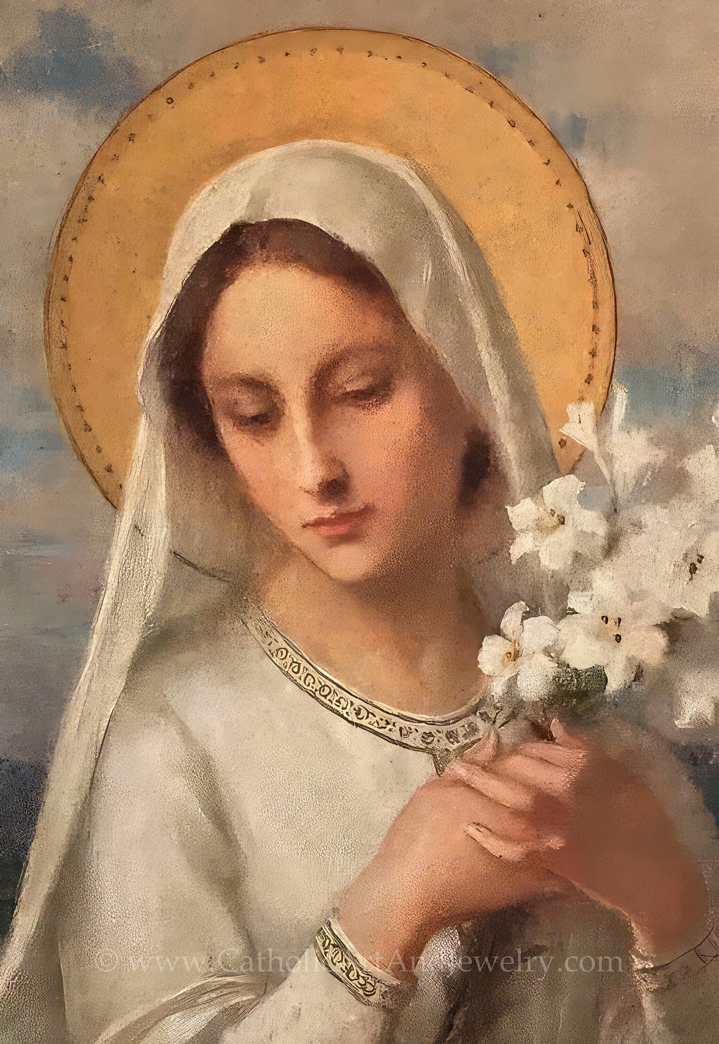 Virgin Mary with Lilies – 5 sizes – Etienne Azambre – Catholic Art Print – Archival Quality