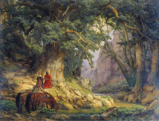 New! Shrine on a Thouisand Year Old Oak – Carl Lessing – Beautiful Catholic Art – Archival Quality
