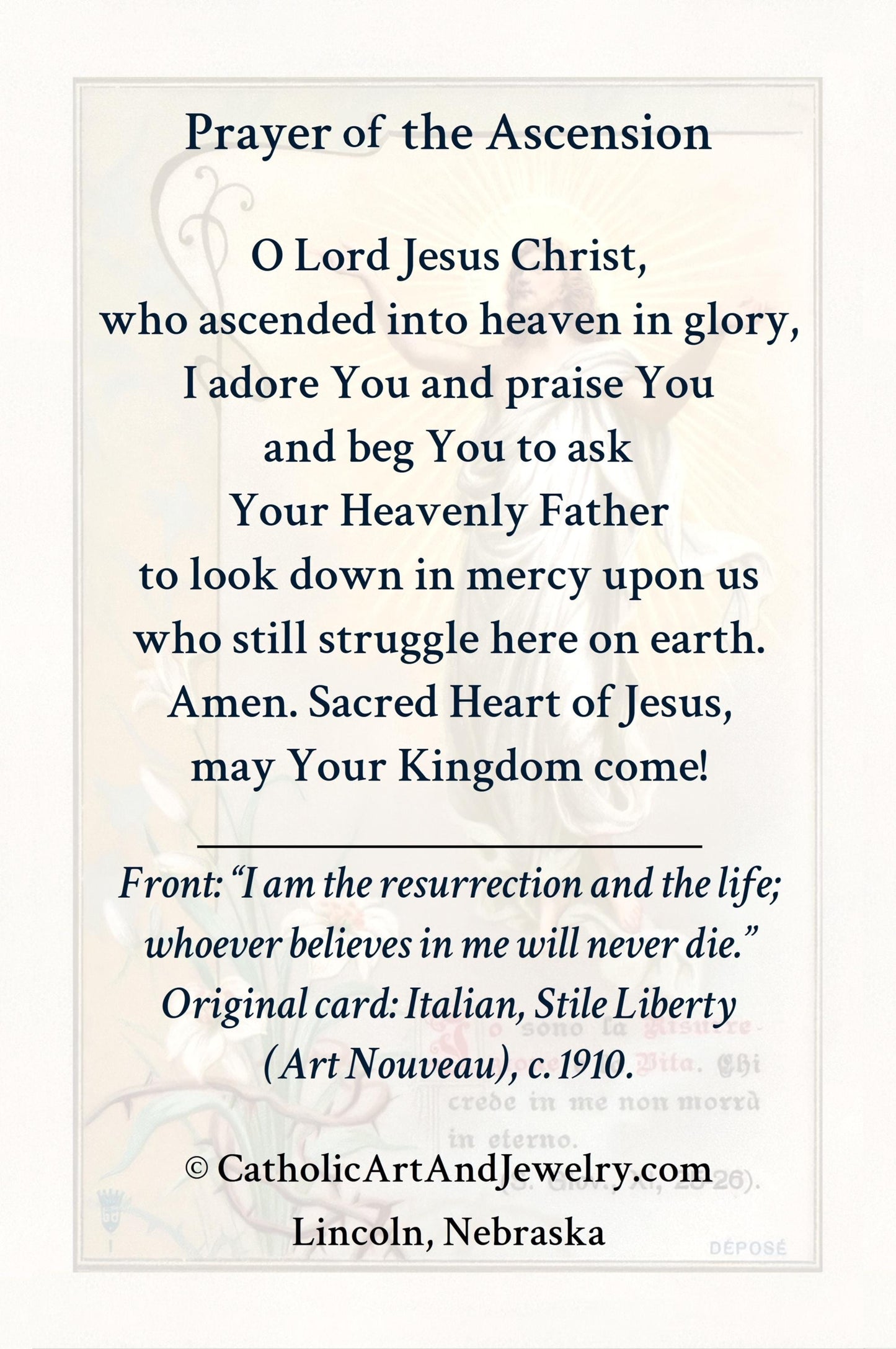 New! Holy Card – Ascension – pack of 10/100/1000 – Restored Vintage Holy Card