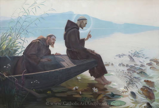 New! St. Anthony of Padua Preaching to the Fish – Edouard Jerôme Paupion– Beautiful Catholic Art Print – Archival Quality