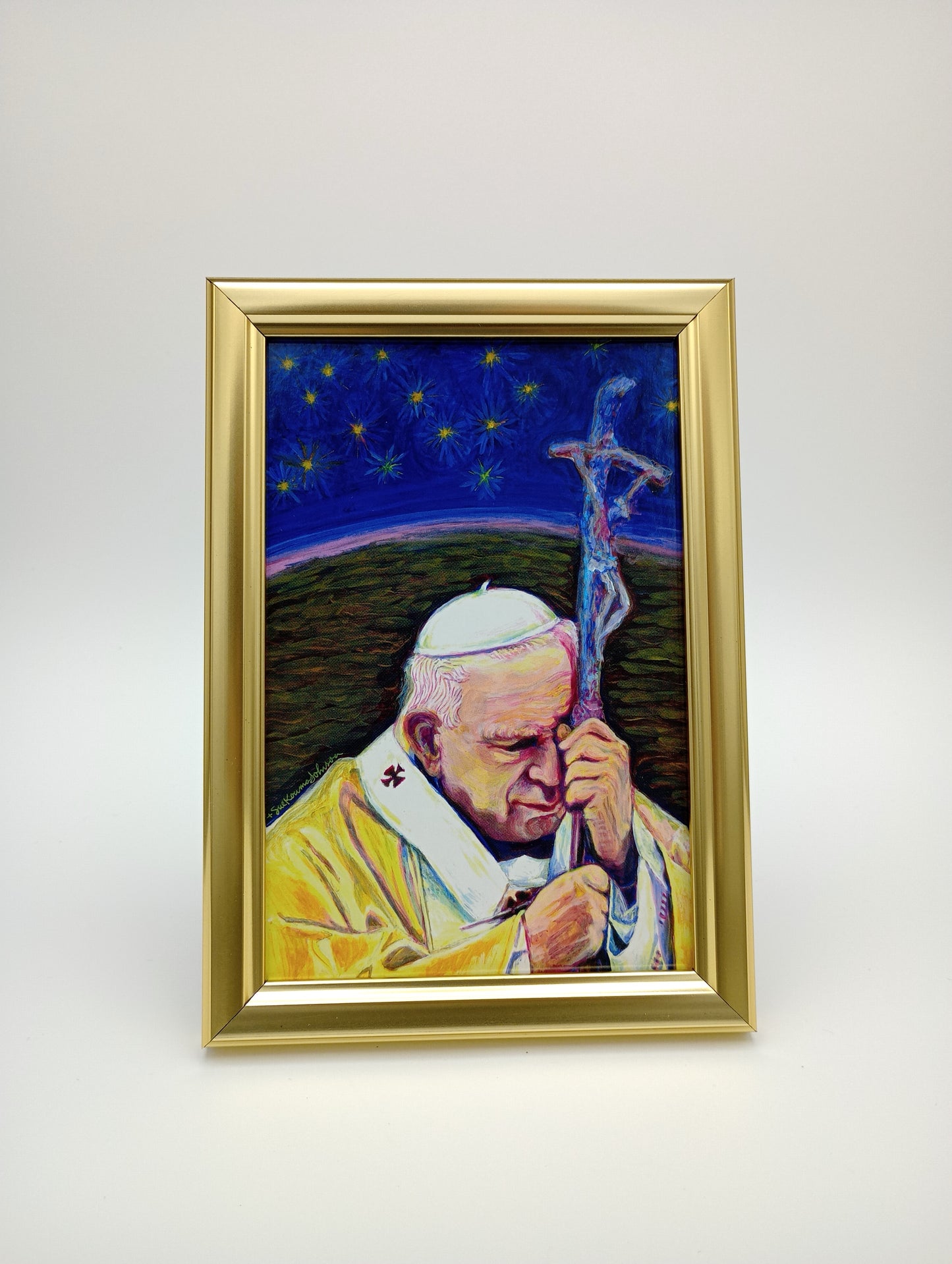 a painting of a person writing on a piece of paper