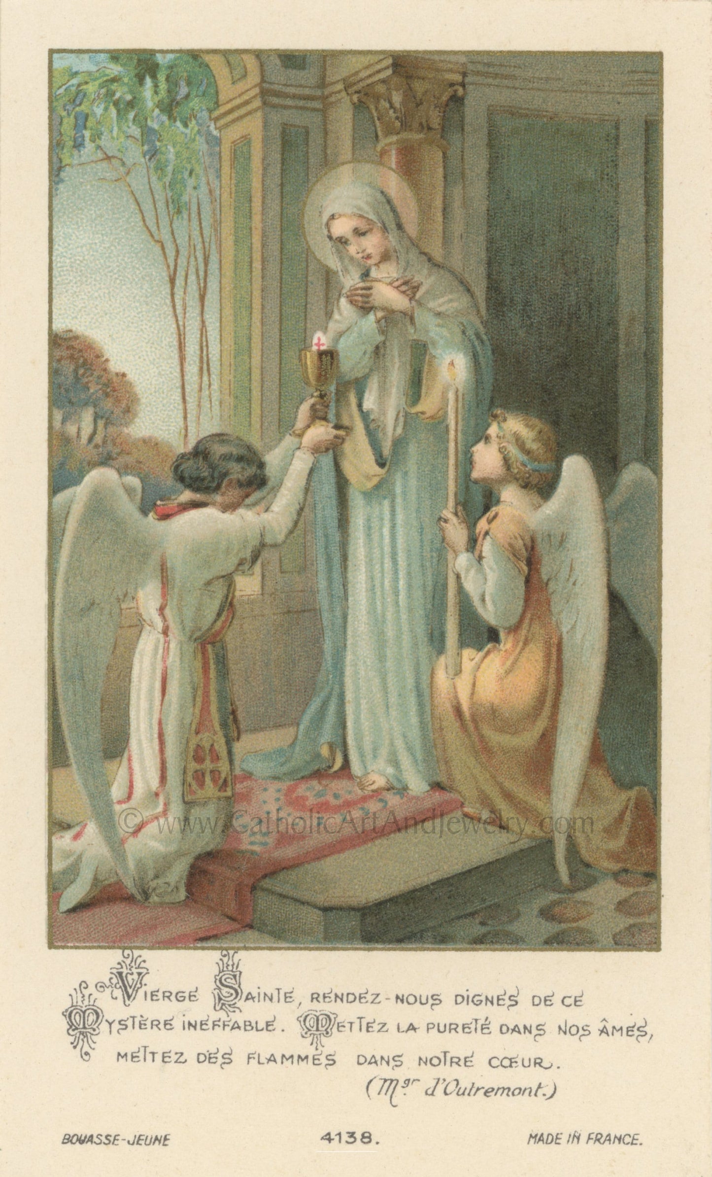 Mary Receiving Communion – Restored Vintage Holy Card – pack of 10/100/1000