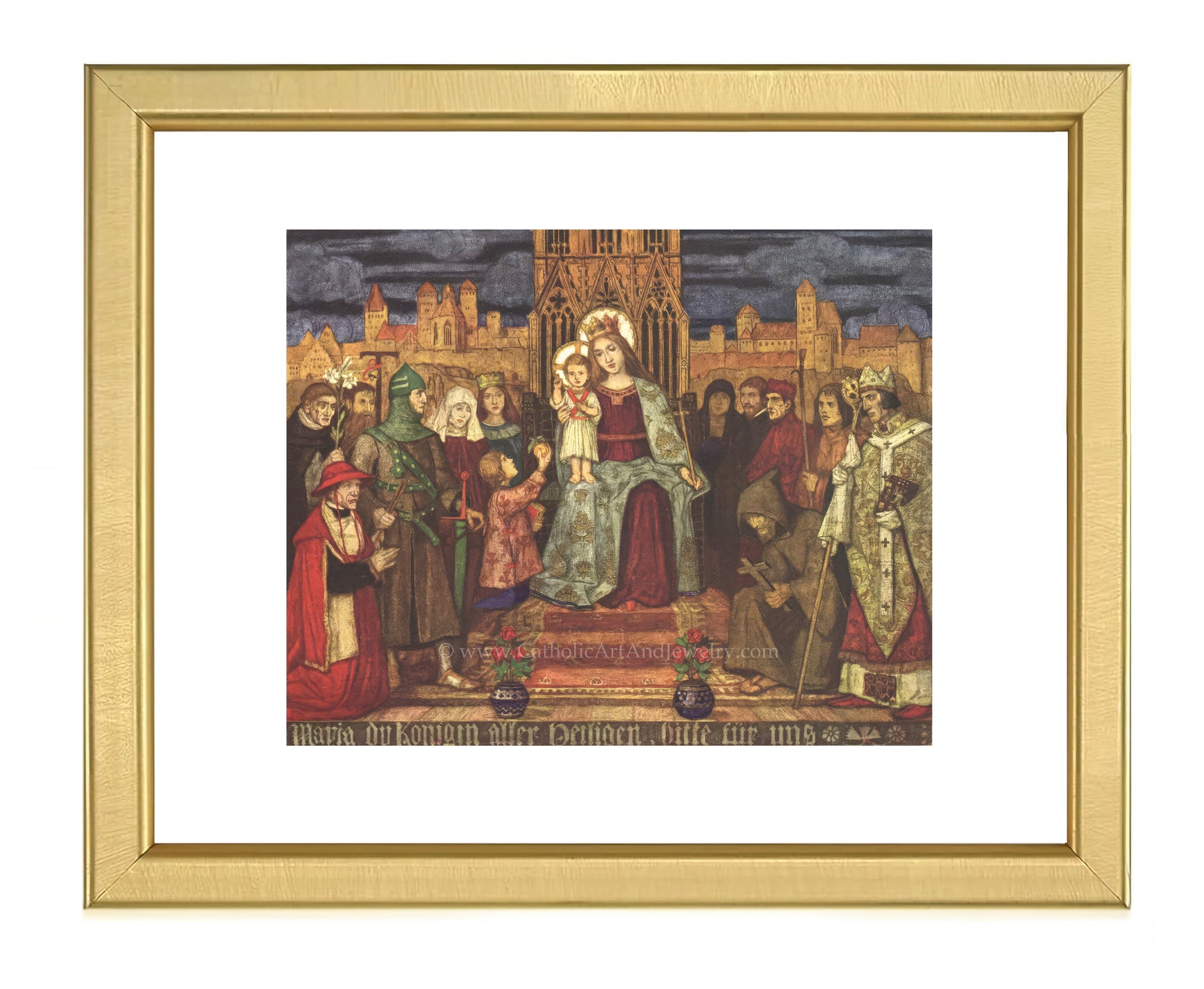 a painting of a group of people standing around