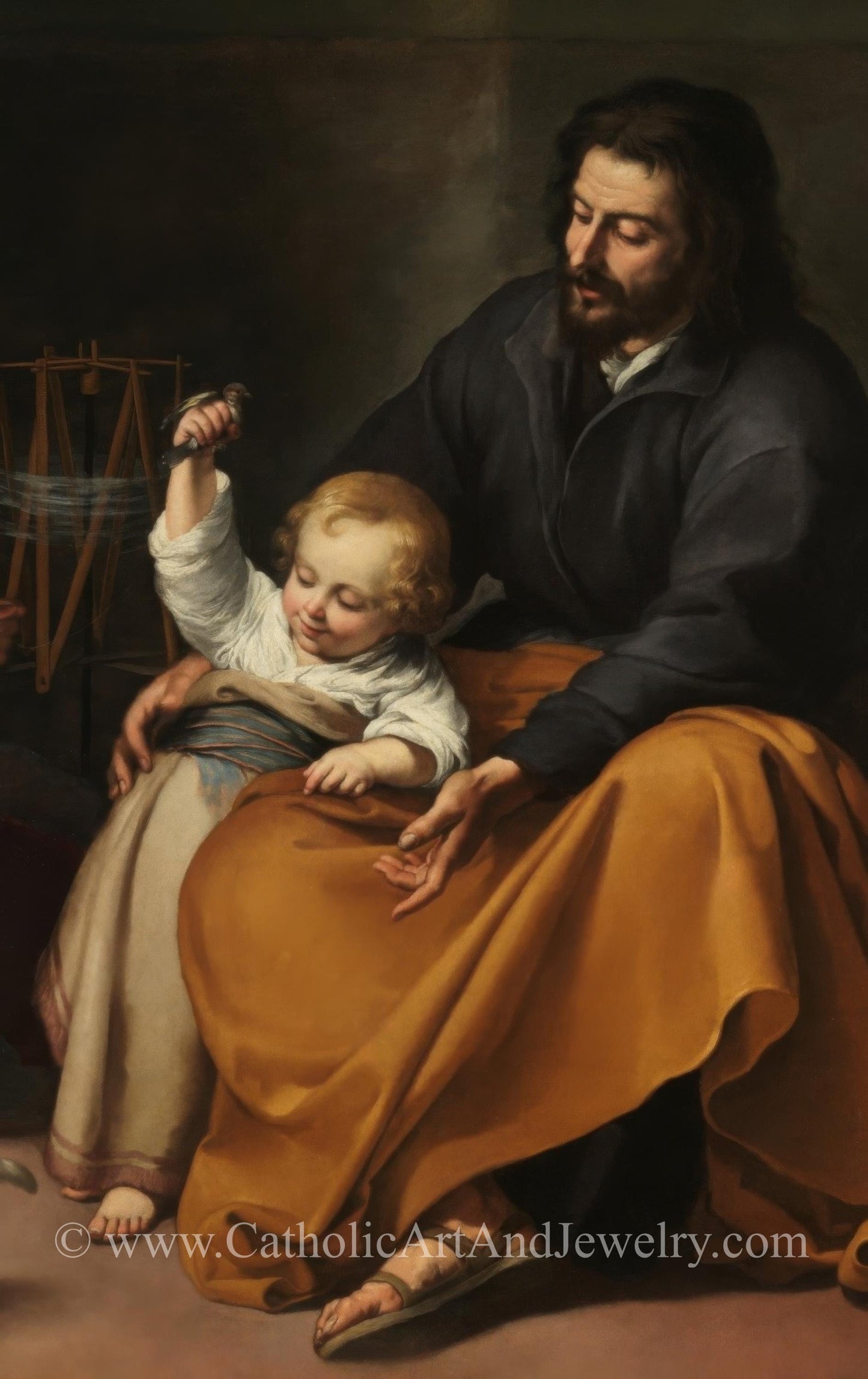 New! Joseph and Jesus (detail from The Holy Family with a Little Bird by Murillo) – Catholic Art Print – Archival Quality