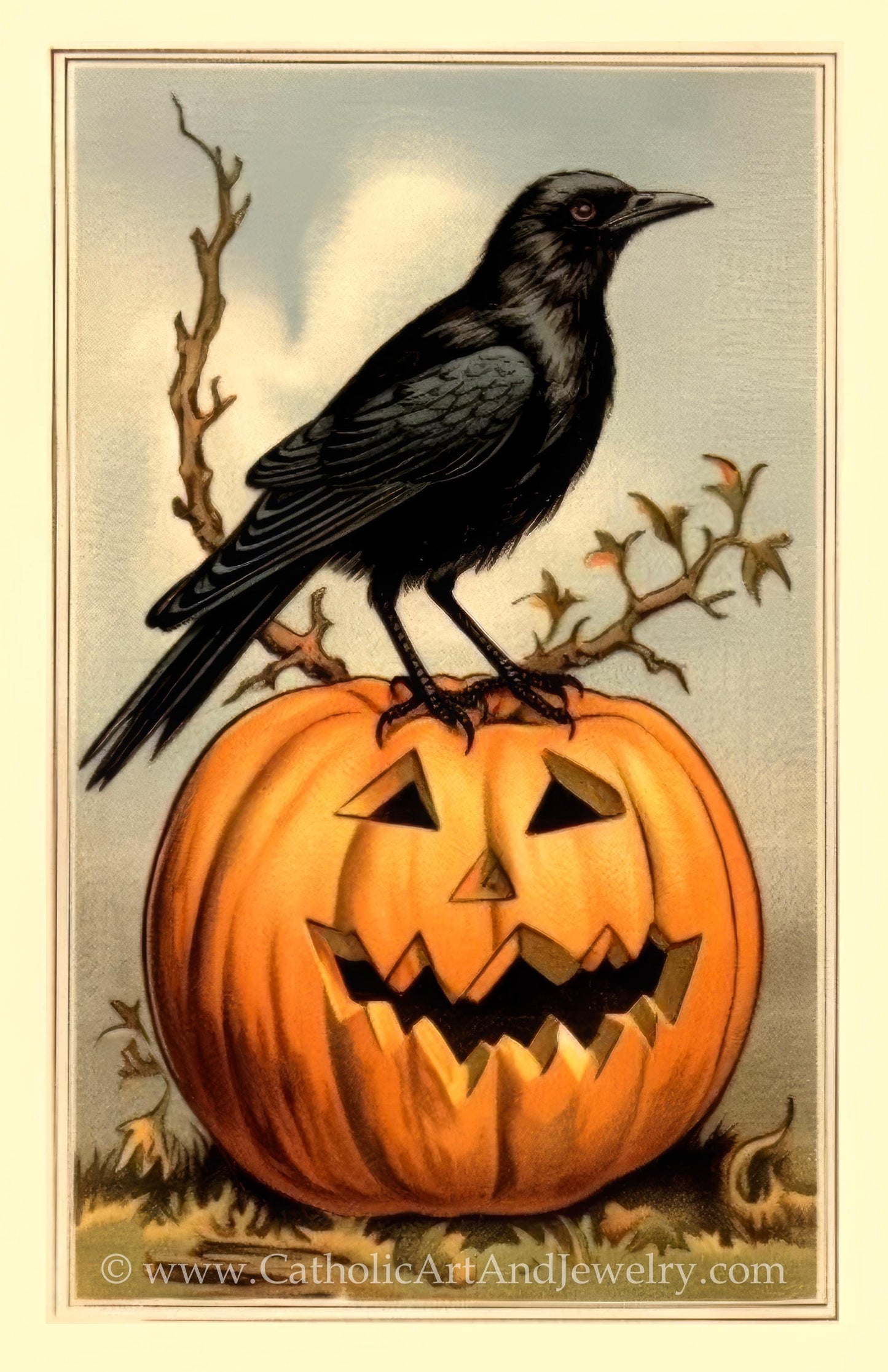 New! Halloween Crow – Catholic Halloween Holy Card – All Hallows' Eve – pack of 10/100/1000