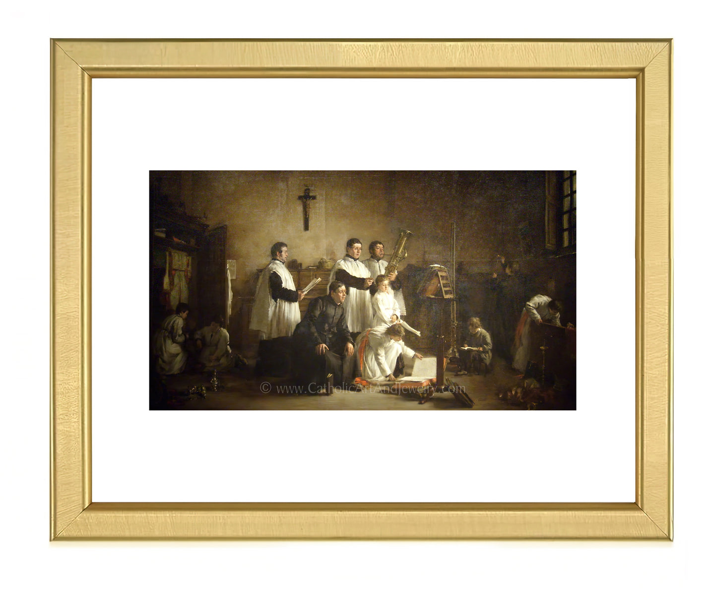 a painting of a group of people in a room