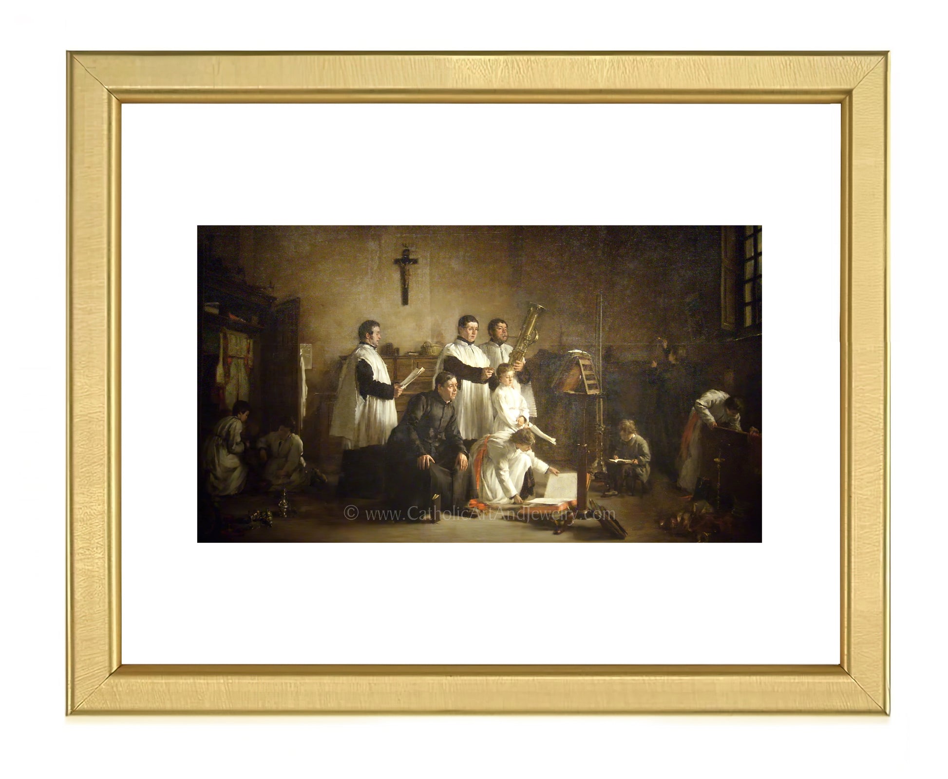 a painting of a group of people in a room