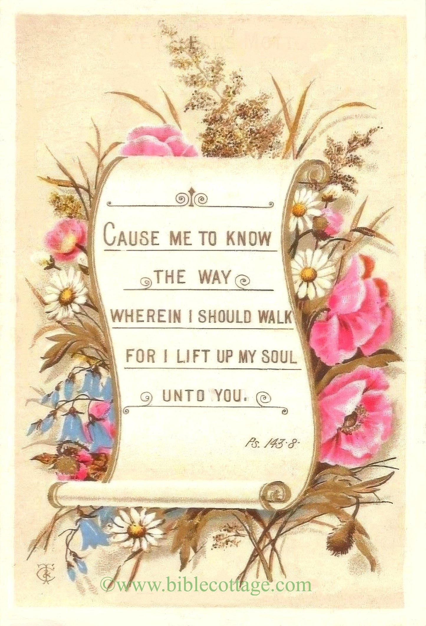 Cause Me to Know the Way – Psalm 143:8 – Vintage Bible Art – Inspiring and Encouraging