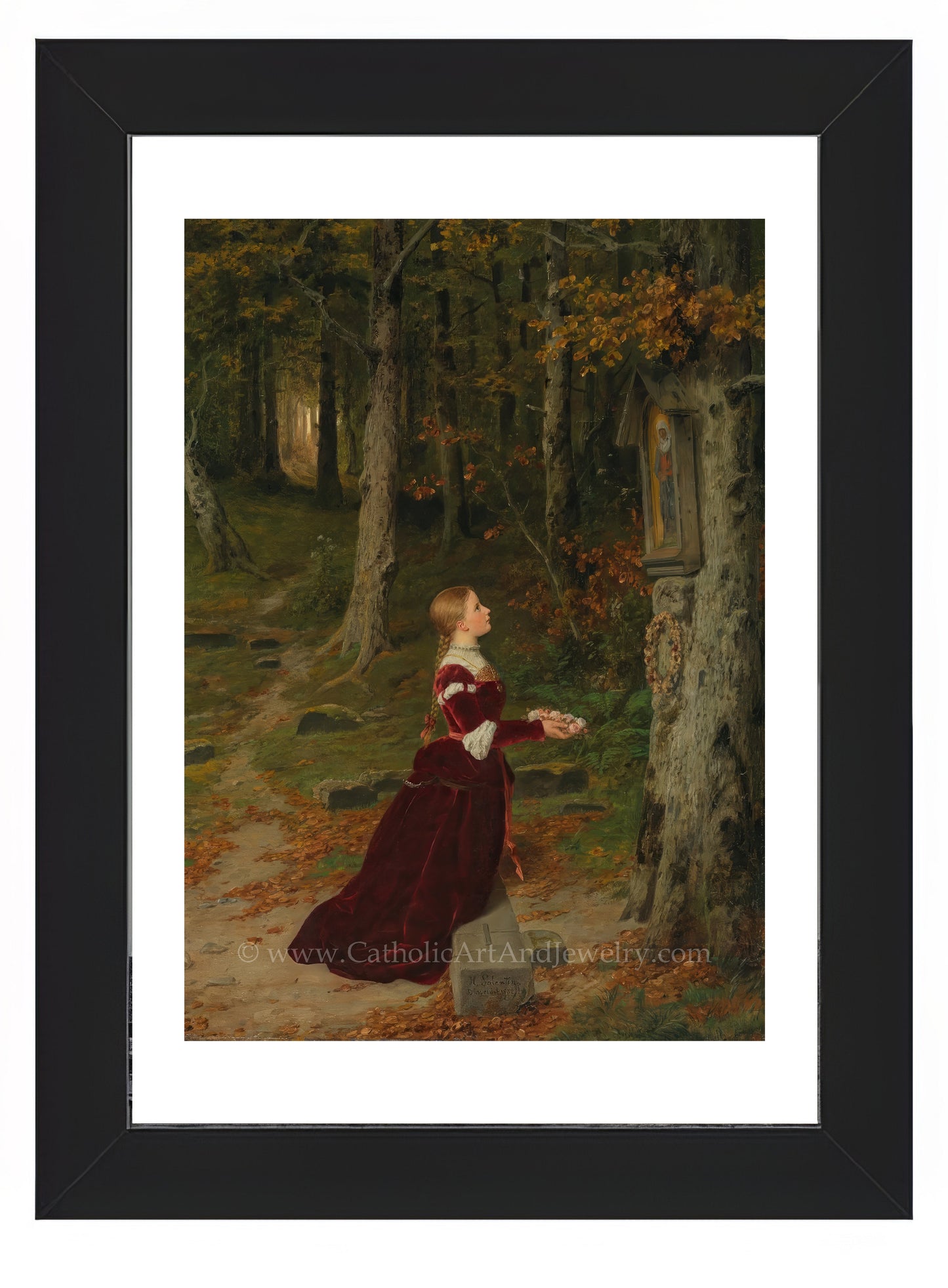 a painting of a woman in a red dress