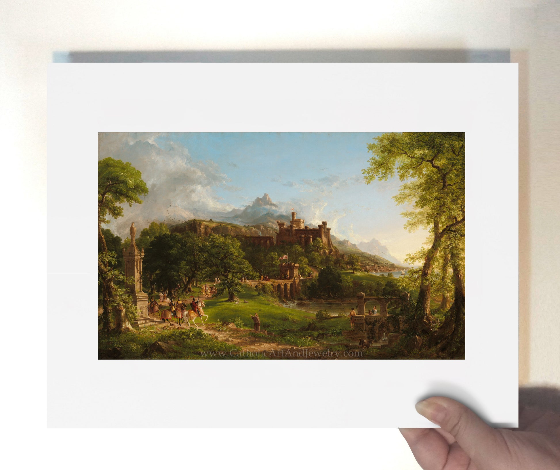 a picture of a painting of a castle on a hill