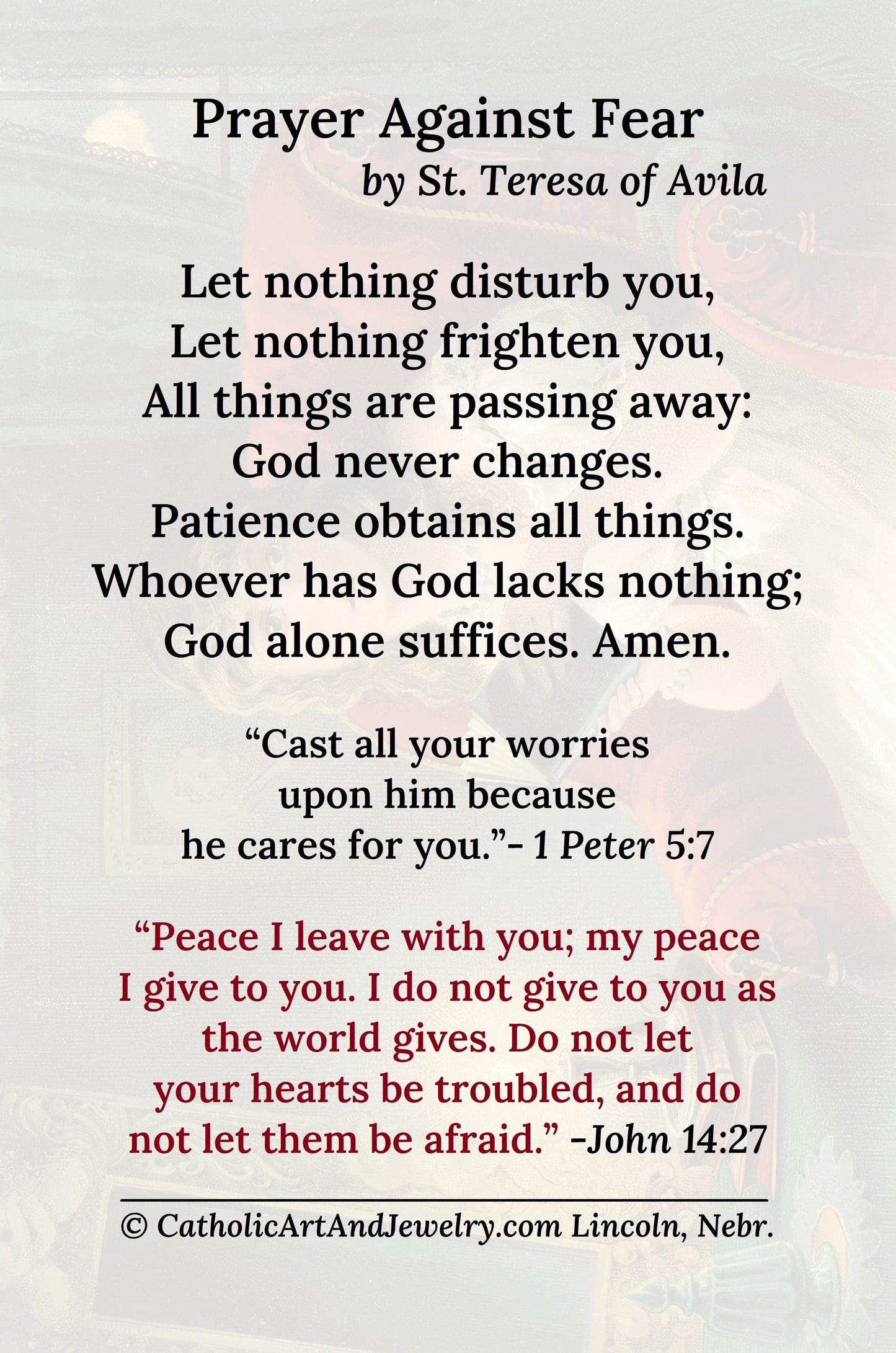 New! Prayer Against Fear – Halloween Holy Card – Halloween – pack of 10/100/1000