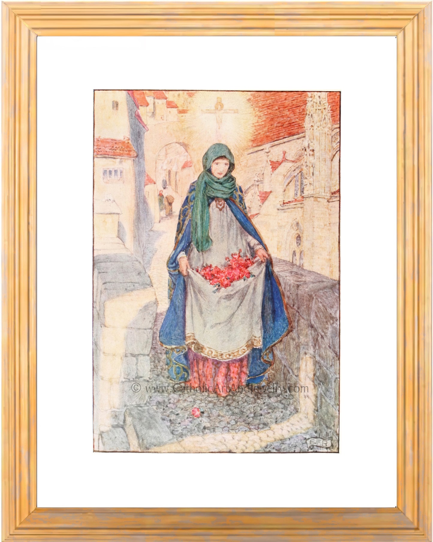 a painting of a woman holding a basket of flowers