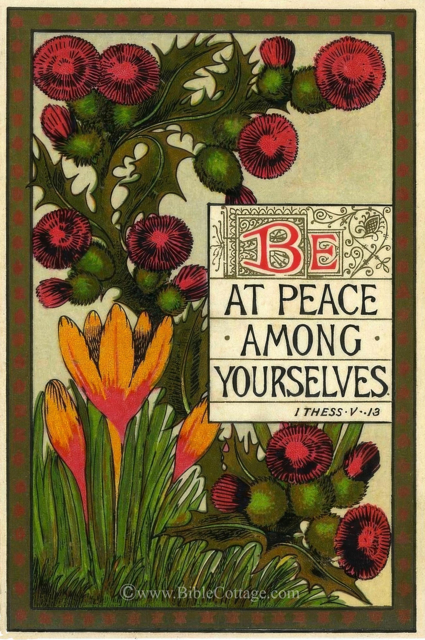 New! Be at Peace – 1 Thessalonians 5:13 – Vintage Bible Art – Inspiring and Encouraging