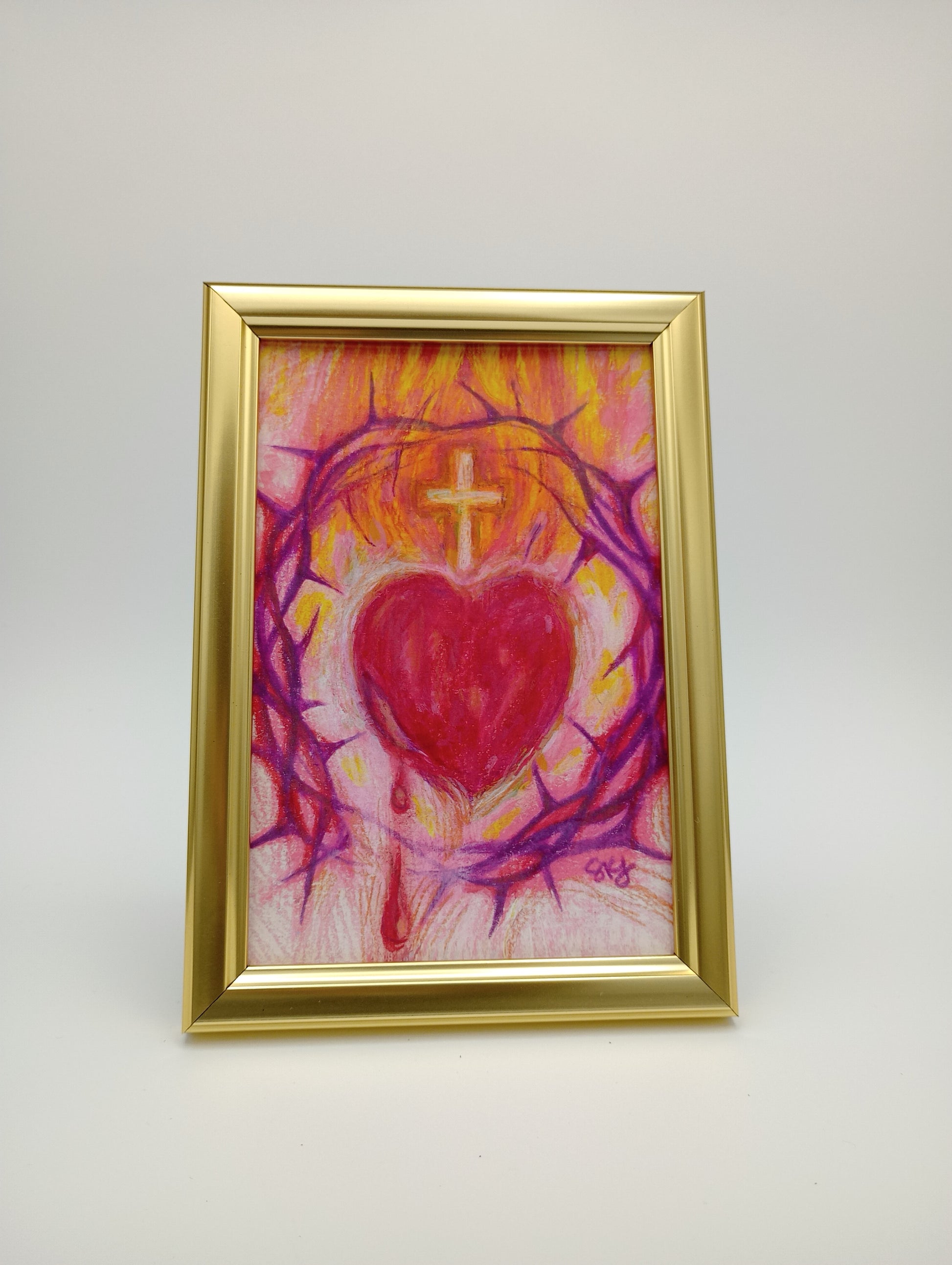 a painting of a heart with a cross on it