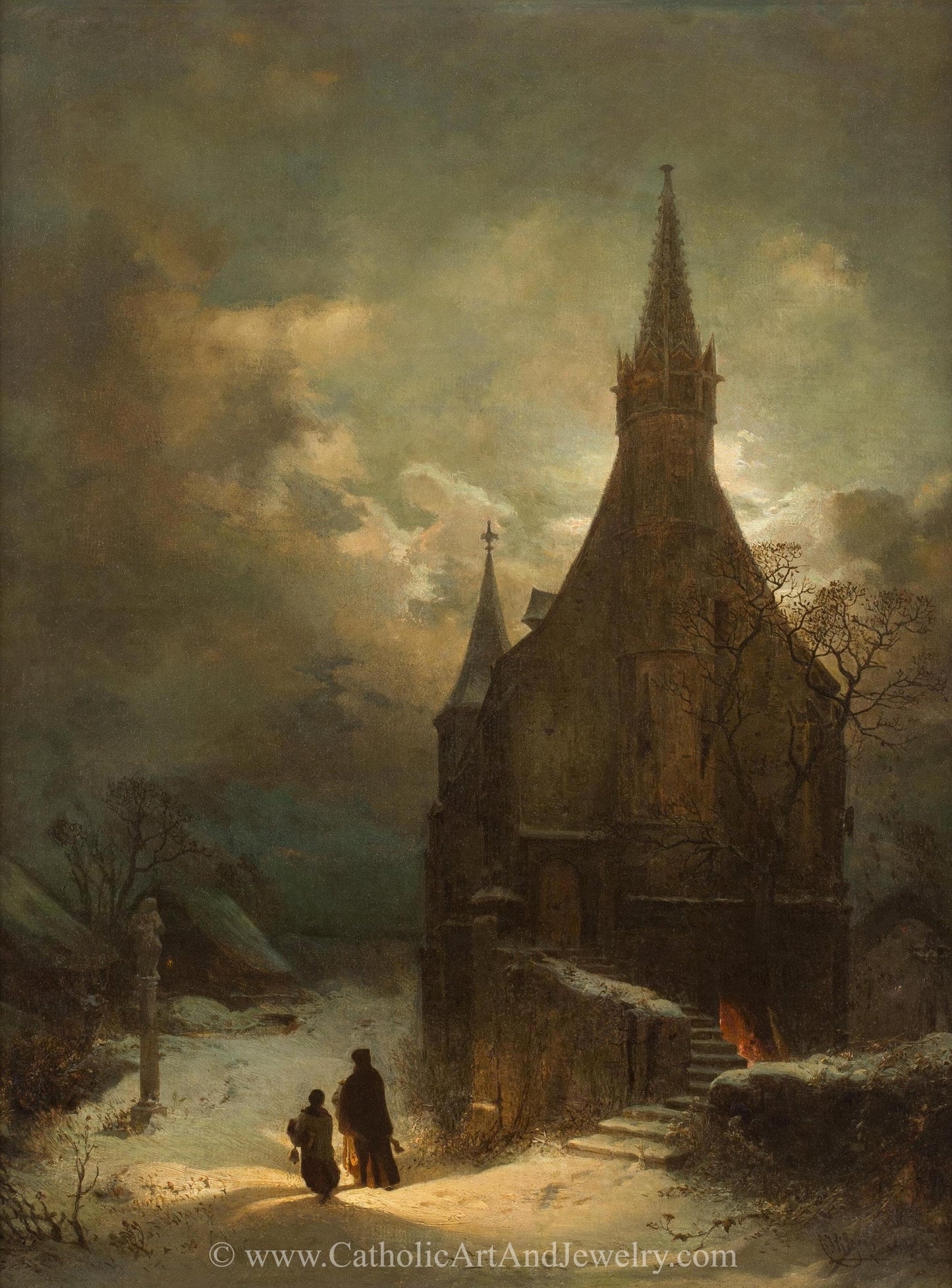 New! Winter Landscape with Convent Church – Carl Hilgers – Catholic Art Print – Archival Quality