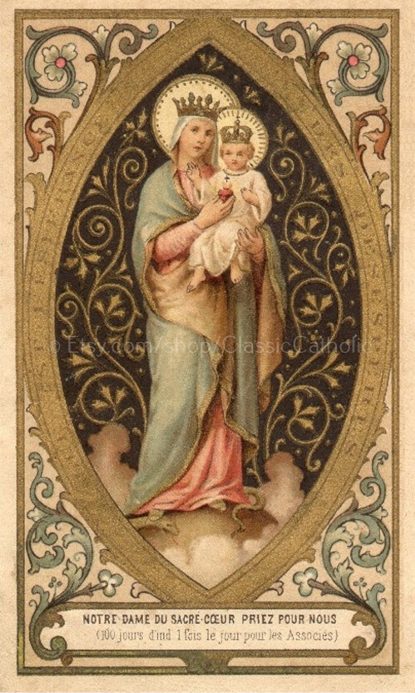 Holy Card – Our Lady of the Sacred Heart – pack of 10/100/1000 – Restored Vintage Holy Card