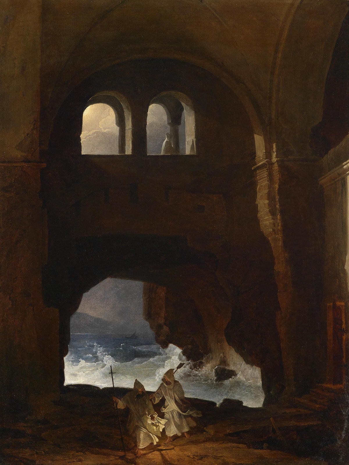 New! Monks in a Monastery Courtyard by the Sea – Franz Ludwig Catel – Beautiful Catholic Art – Catholic Gift