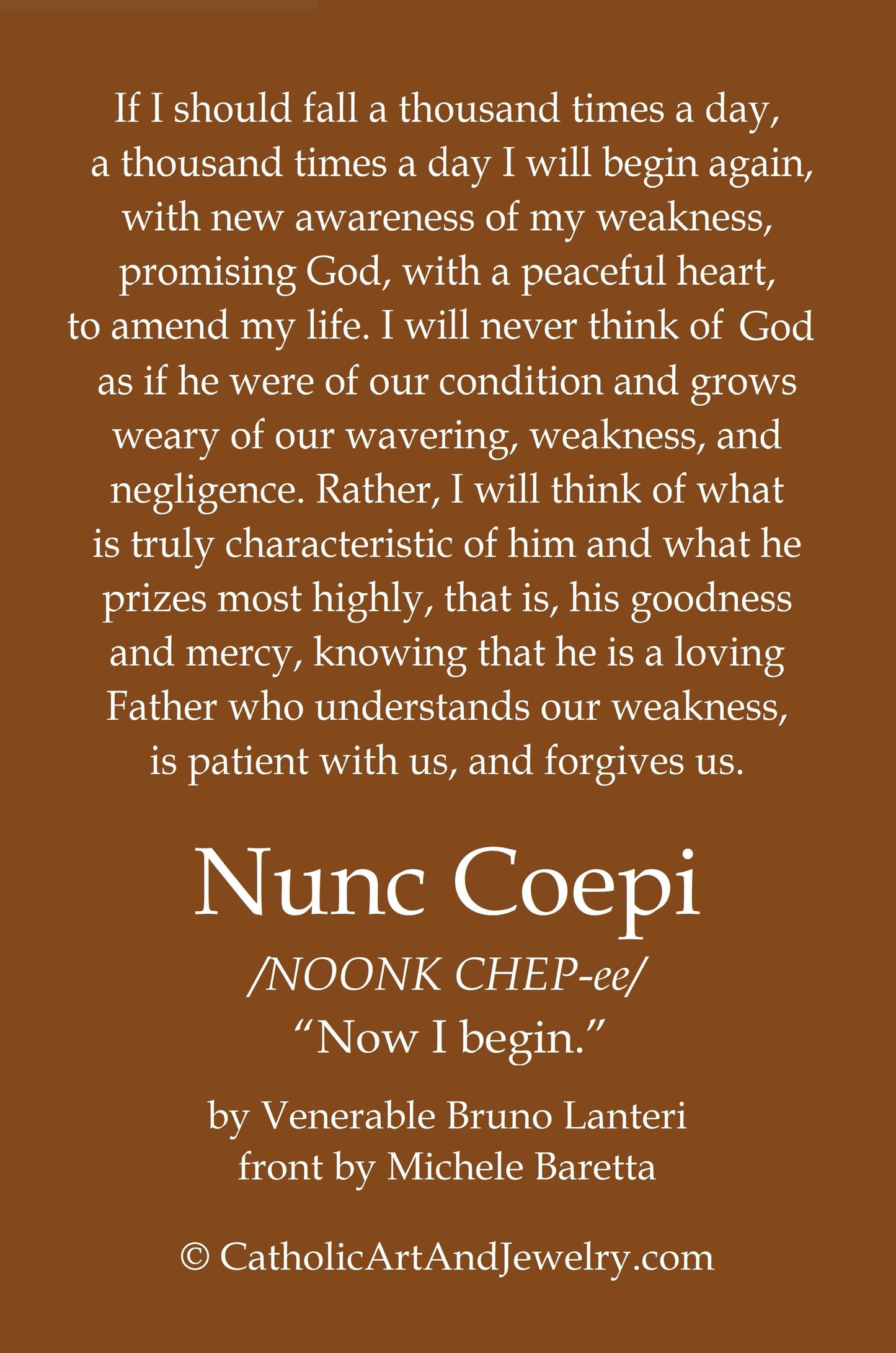 Holy Card – Nunc Coepi – "Begin Again" – Venerable Bruno Lanteri – pack of 10/100/1000 – Restored Vintage Holy Card