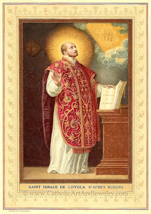 St. Ignatius of Loyola – based on a 19th Century Lithograph – After Rubens – Catholic Art Print – Archival Quality