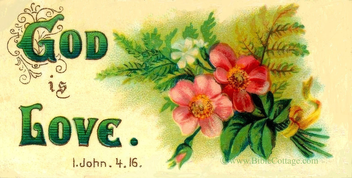 New! God is Love – 1 John 4:8 – Vintage Bible Art – Inspiring and Encouraging