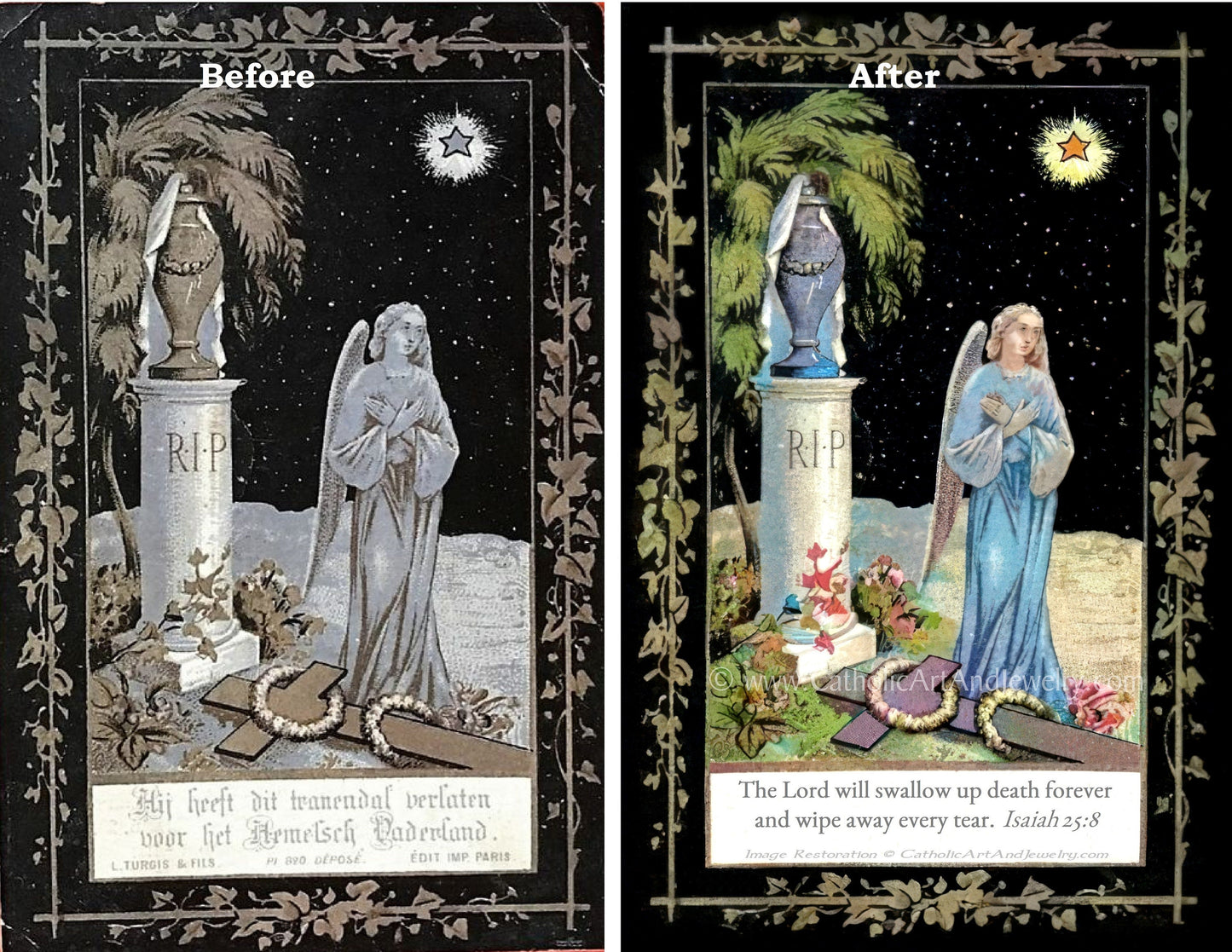Angel at Night by Grave – DOWNLOADABLE / PRINTABLE – Traditional Catholic Memorial Card – Exclusive Restoration