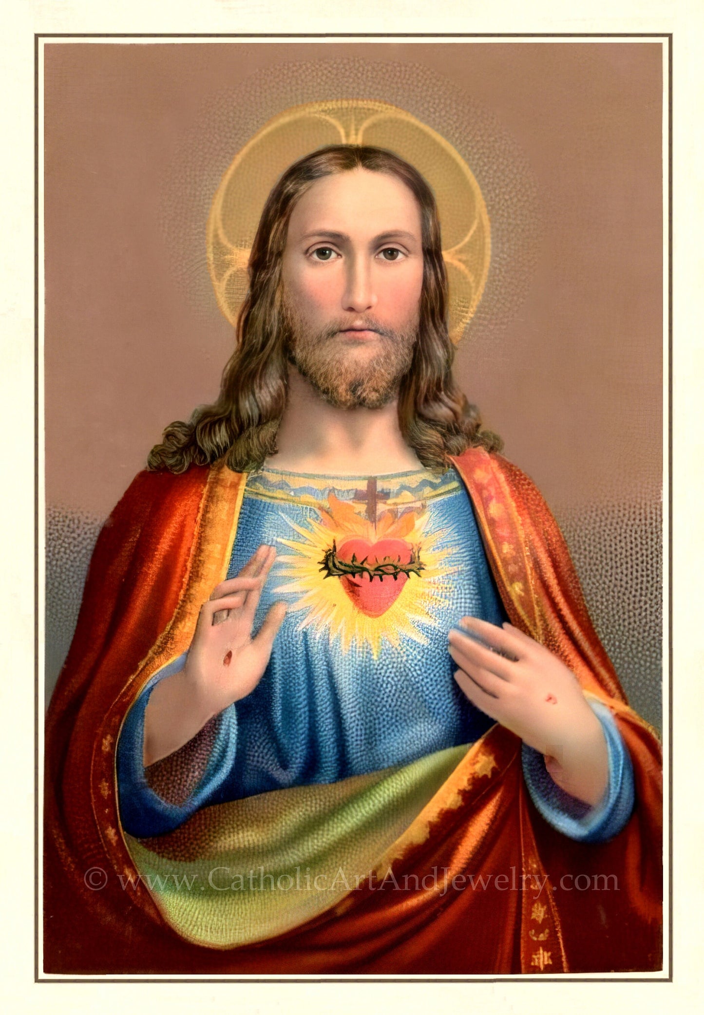 Sacred Heart of Jesus – G. Benziger – Restored Vintage Holy Card – pack of 10/100/1000