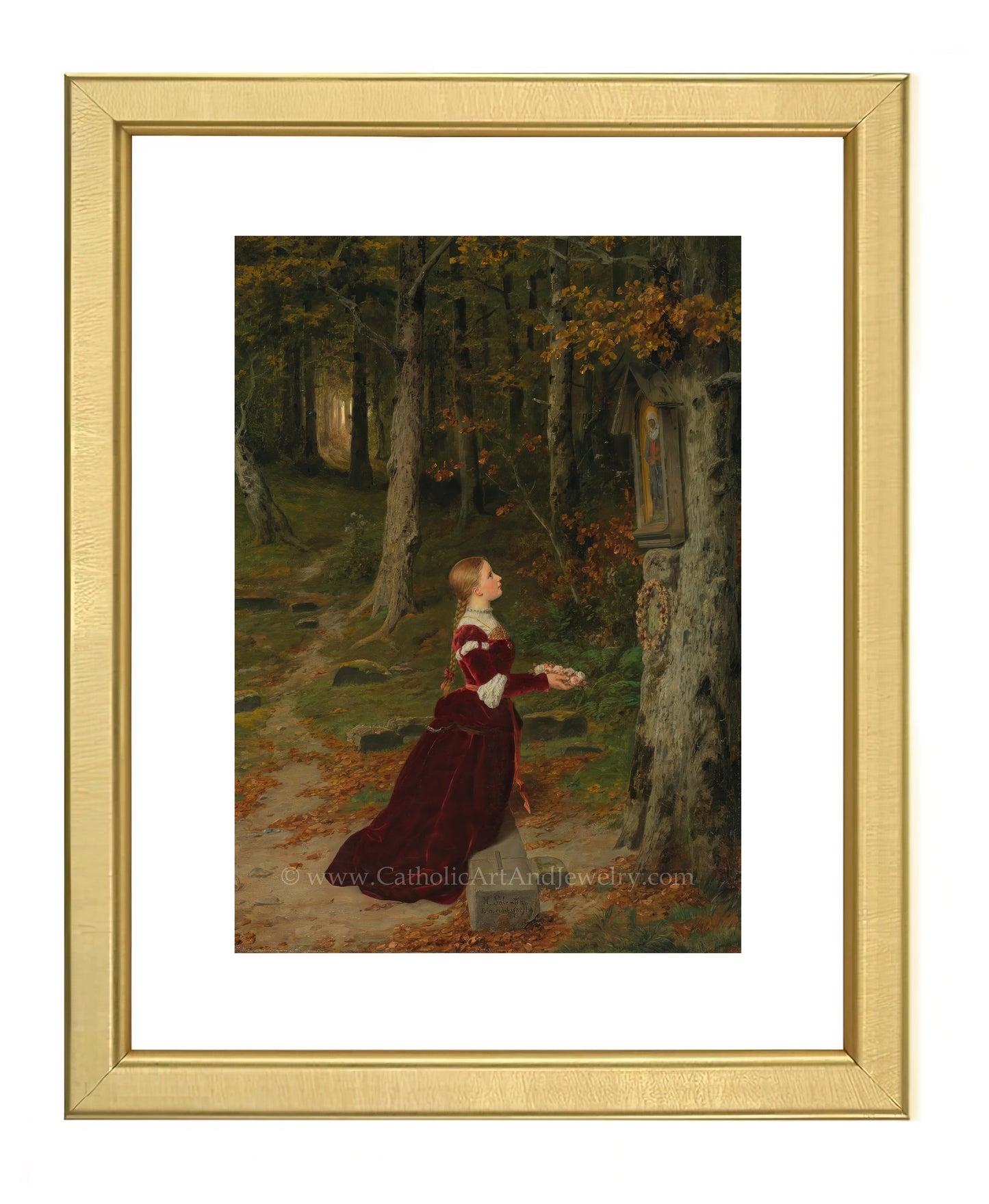 a painting of a woman in a red dress