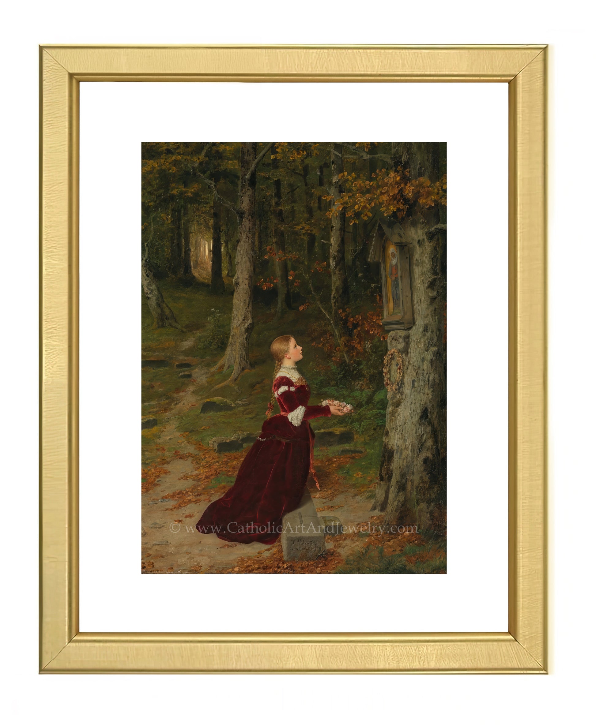 a painting of a woman in a red dress