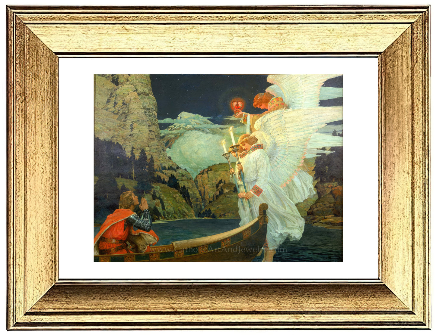 a painting of two angels on a boat