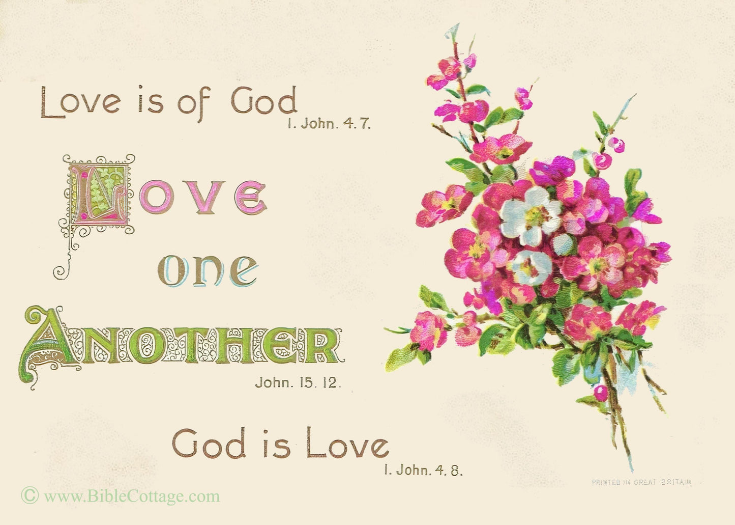New! Love One Another – 1 John 4:7, John 15.12, 1 John 4.8 – Vintage Bible Art – Inspiring and Encouraging