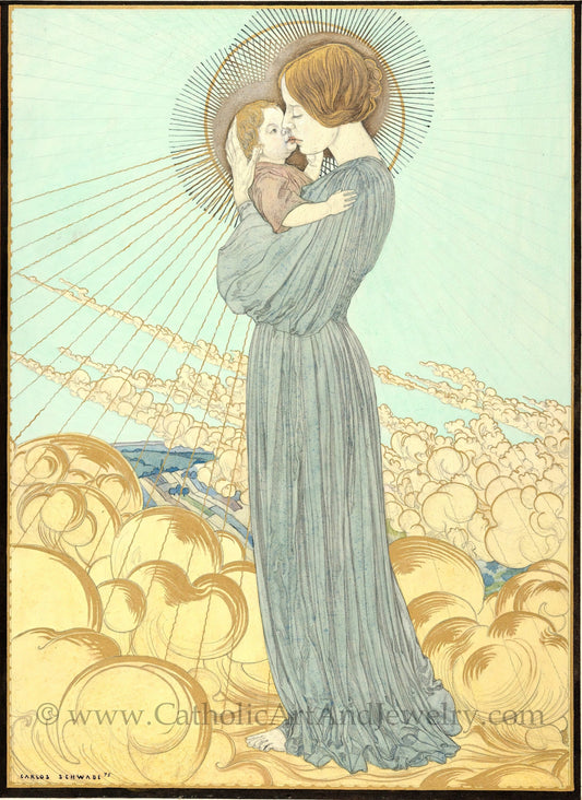 Mary and Jesus on the Clouds – Catholic Art Print – Archival Quality