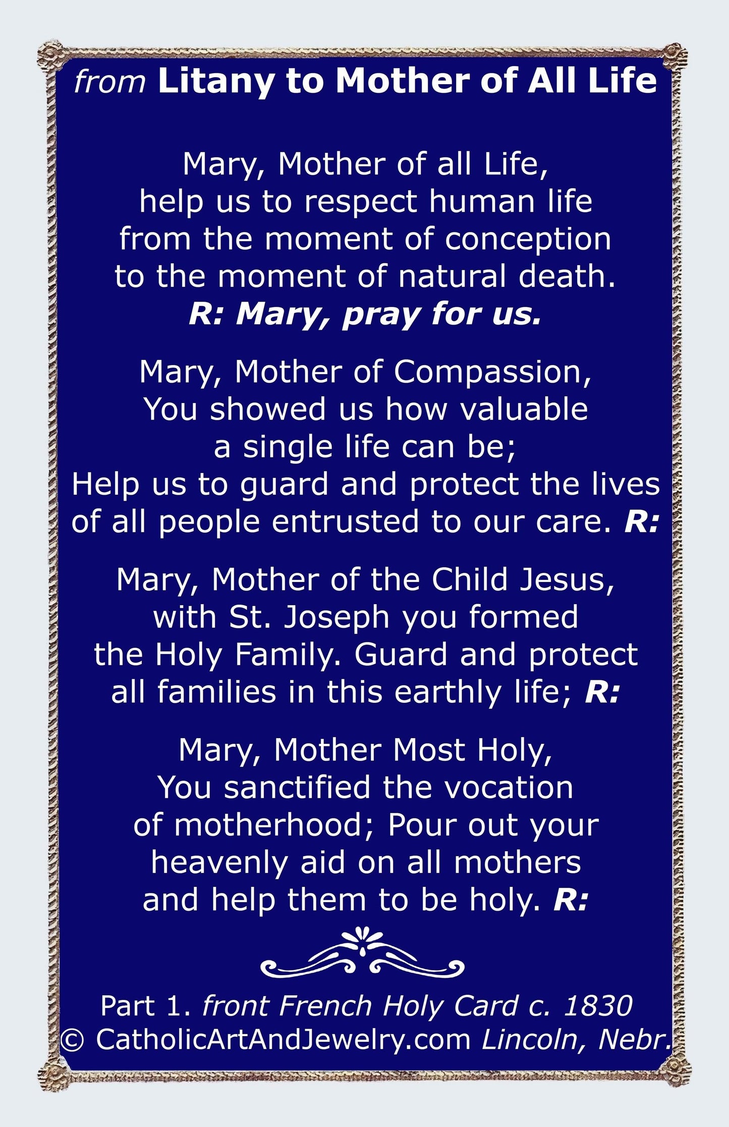 New! Saint Mary Holy Card – pack of 10/100/1000 – Restored Vintage Holy Card